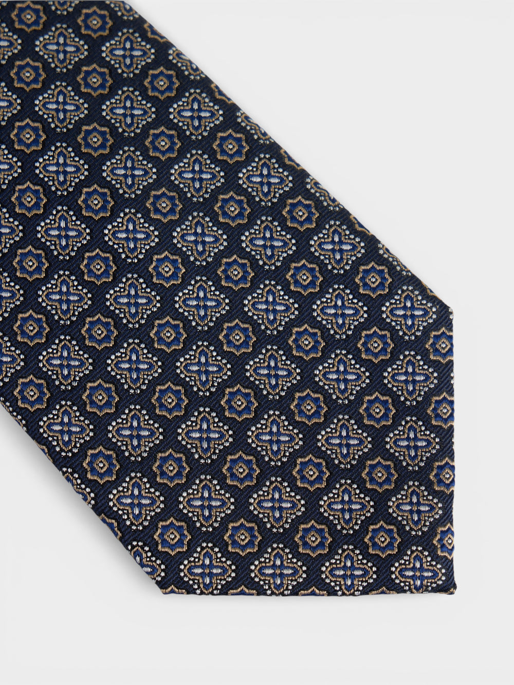 Cravate motif fleur bleu marine