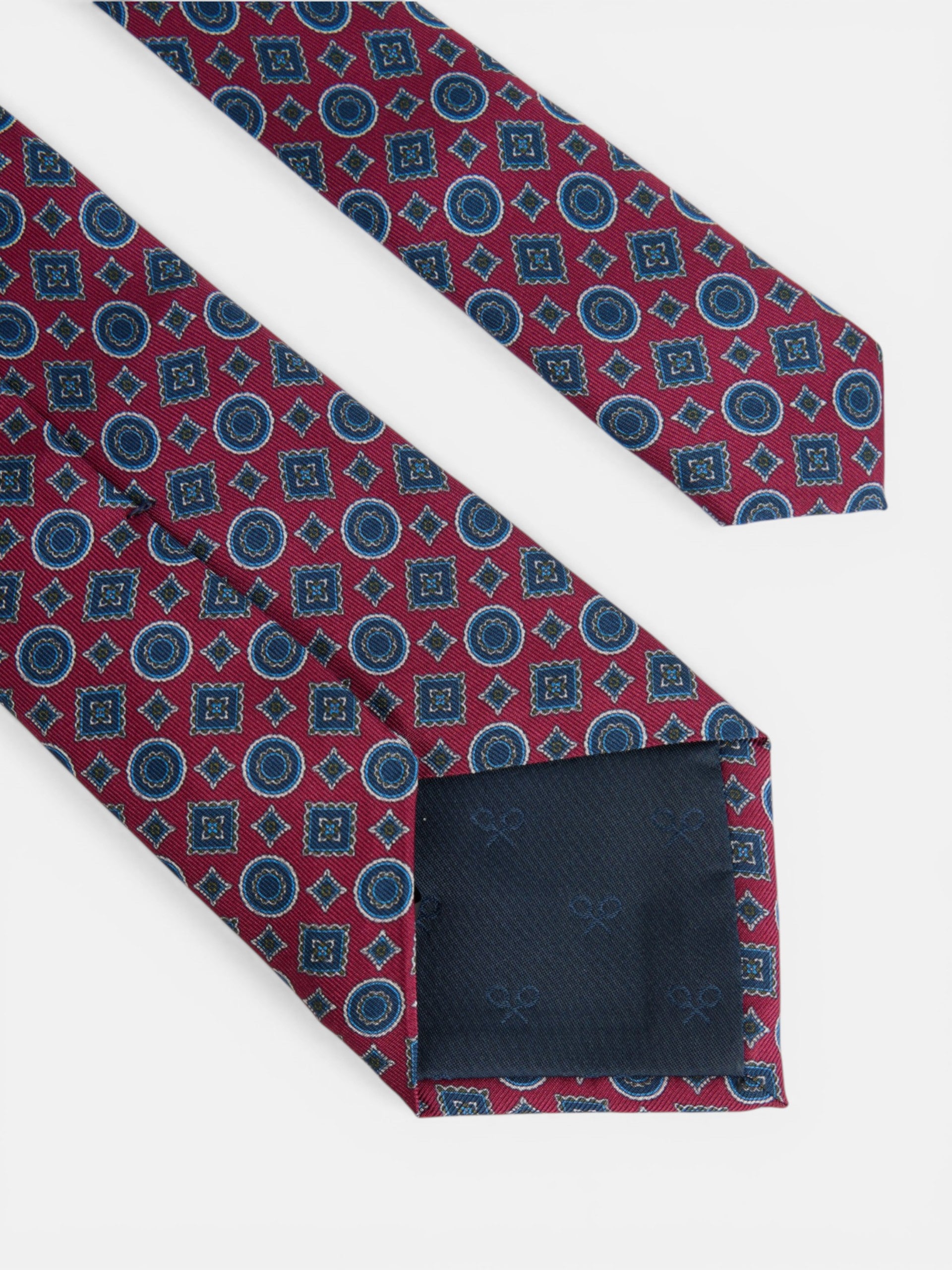 Burgundy geometric tie with mini figures