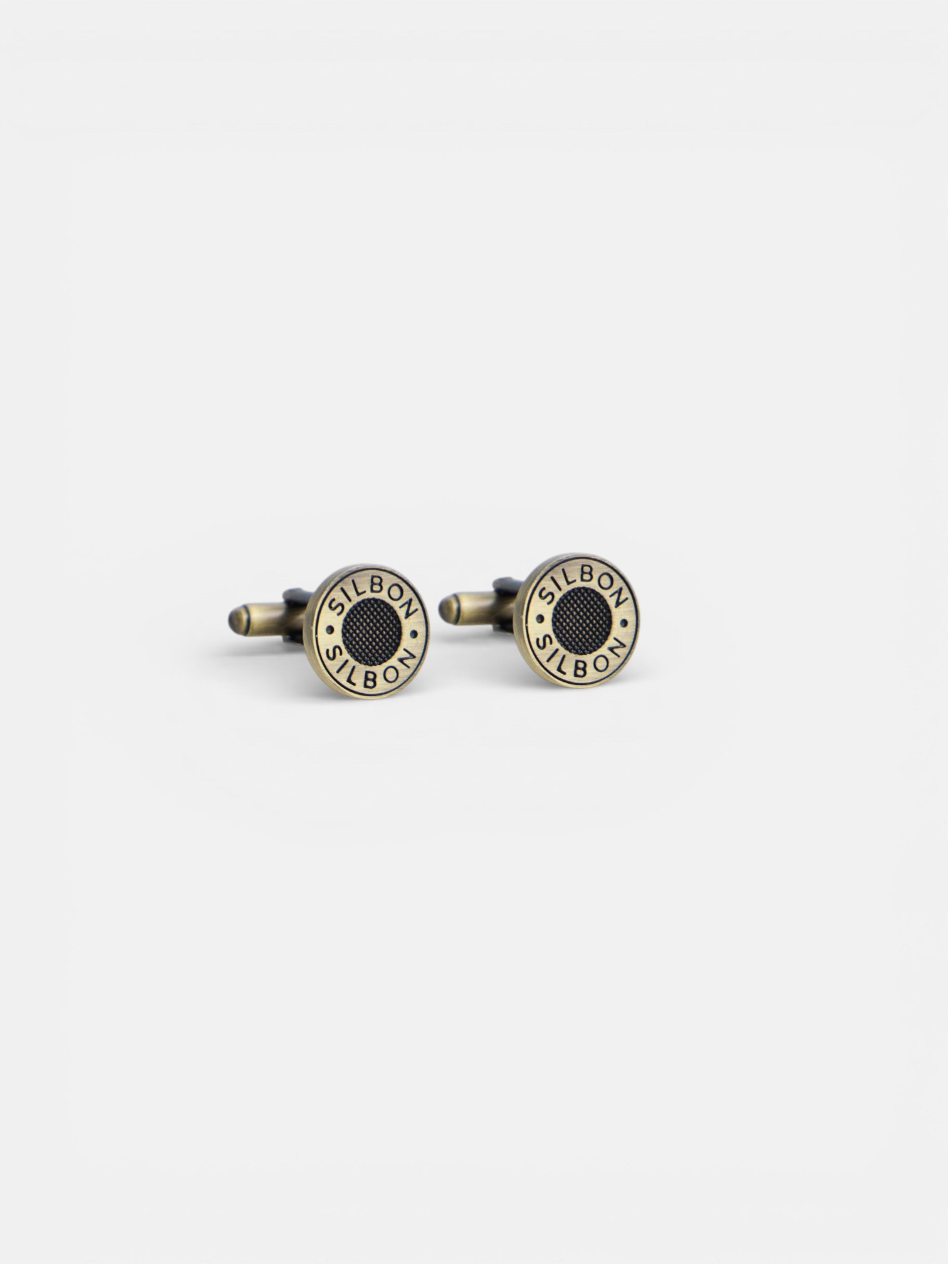 Round Silbon cufflink in aged gold