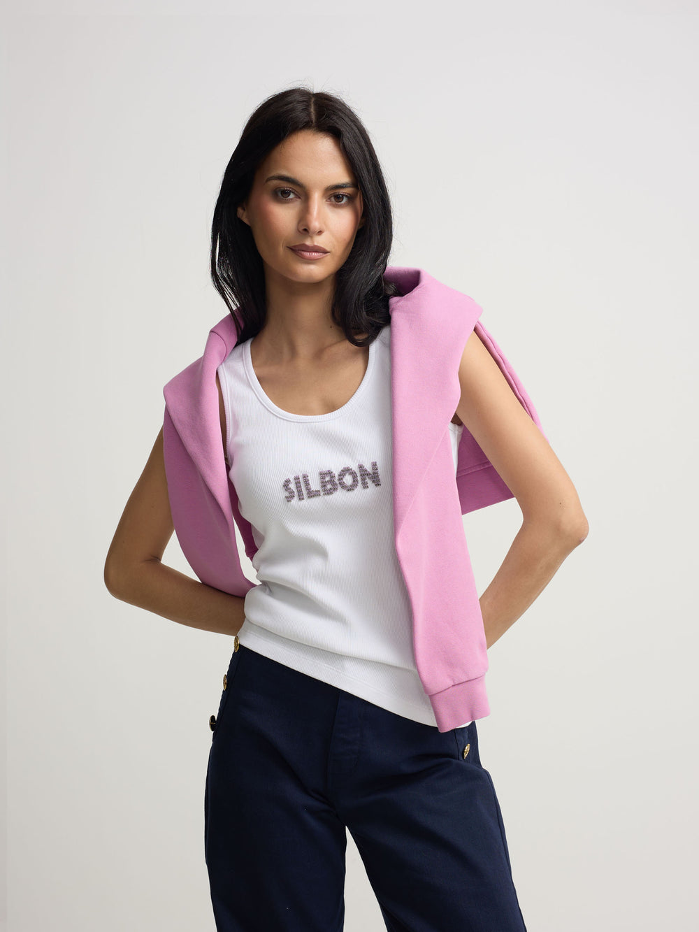 Camisola de mulher tank silbon apliques branca