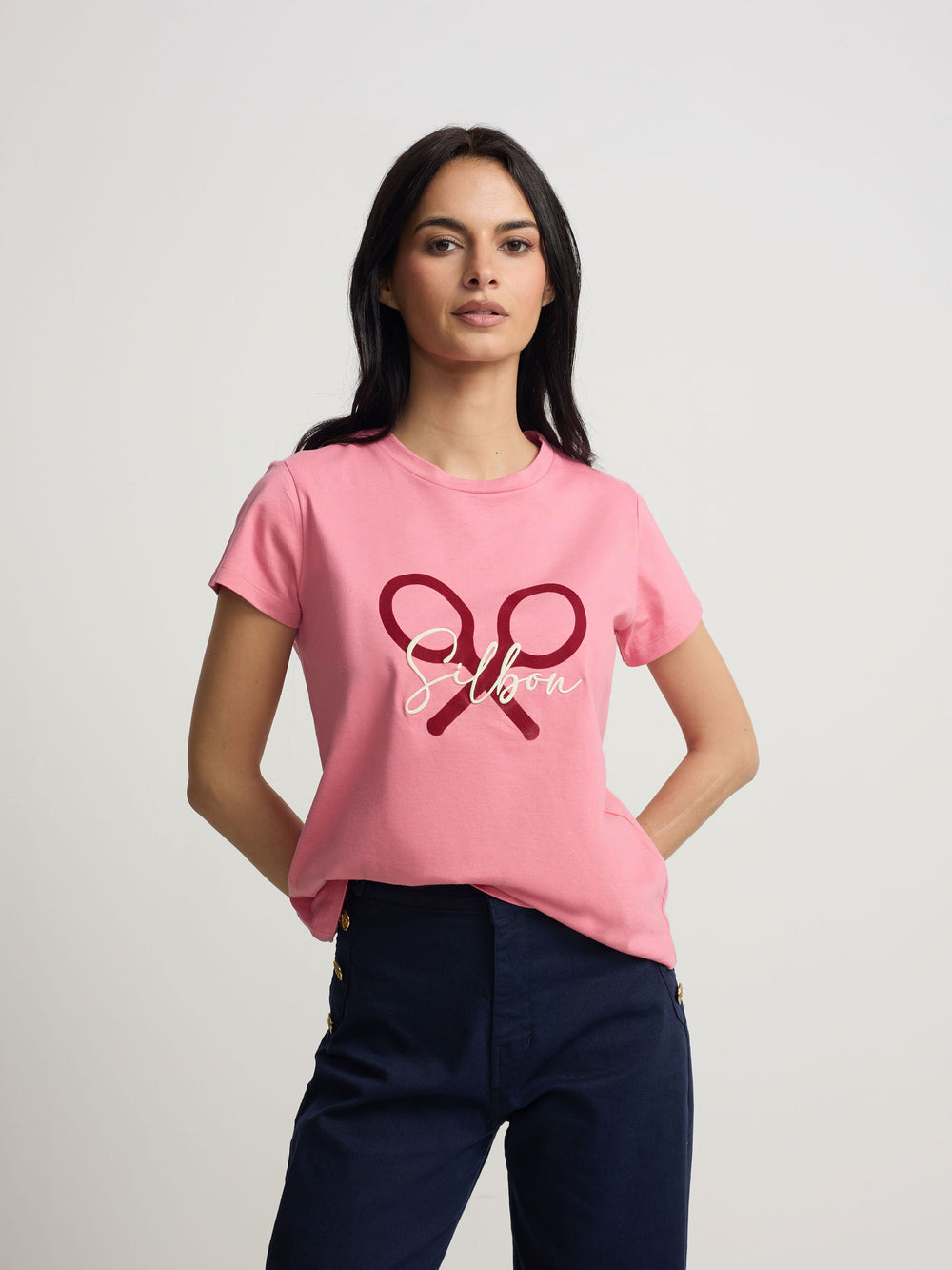 Classic women's t-shirt pink racket