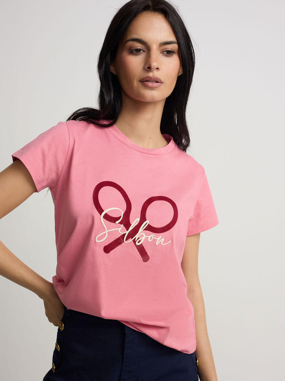 Classic women's t-shirt pink racket