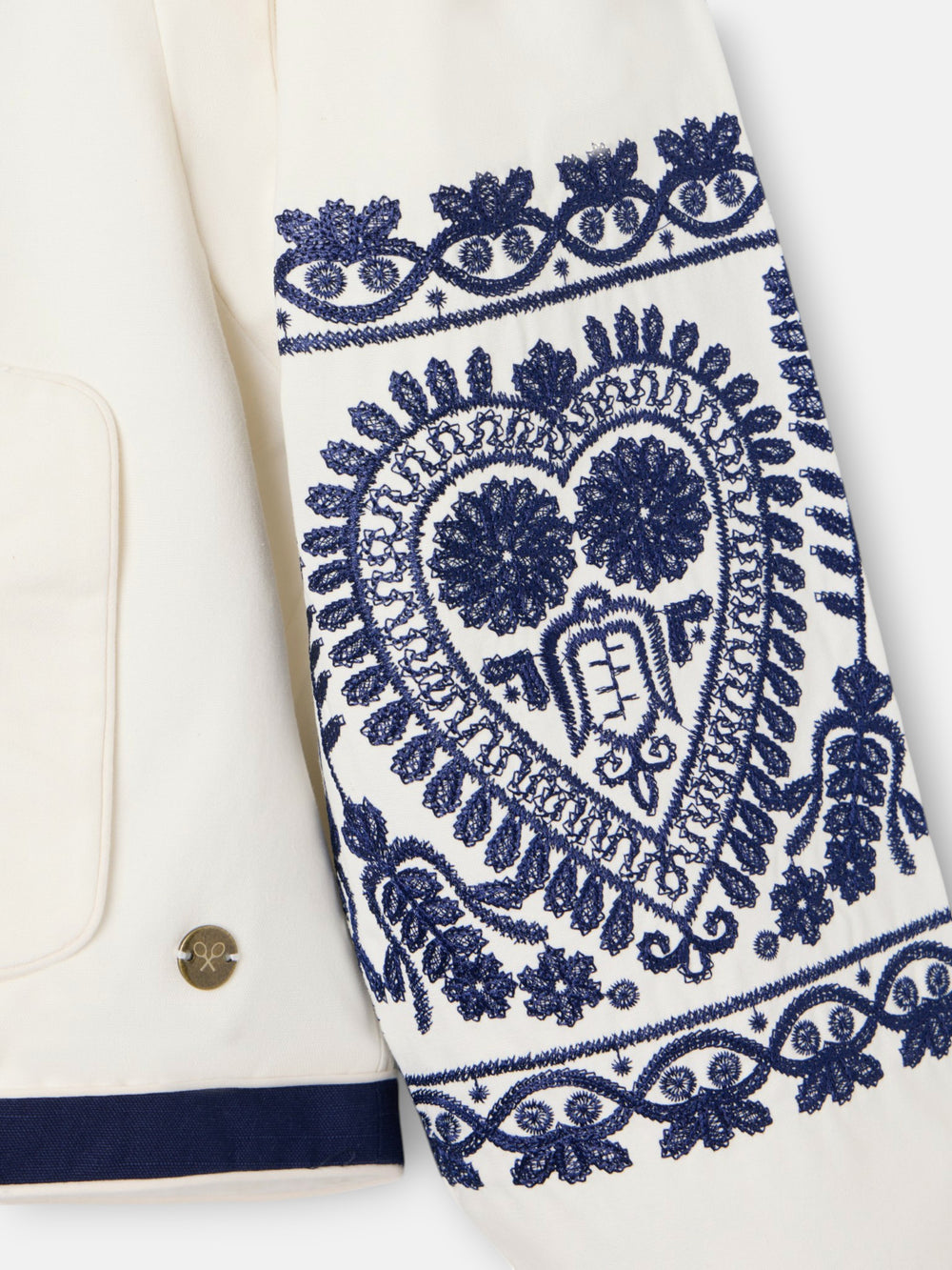 Veste col mao brodée blanche