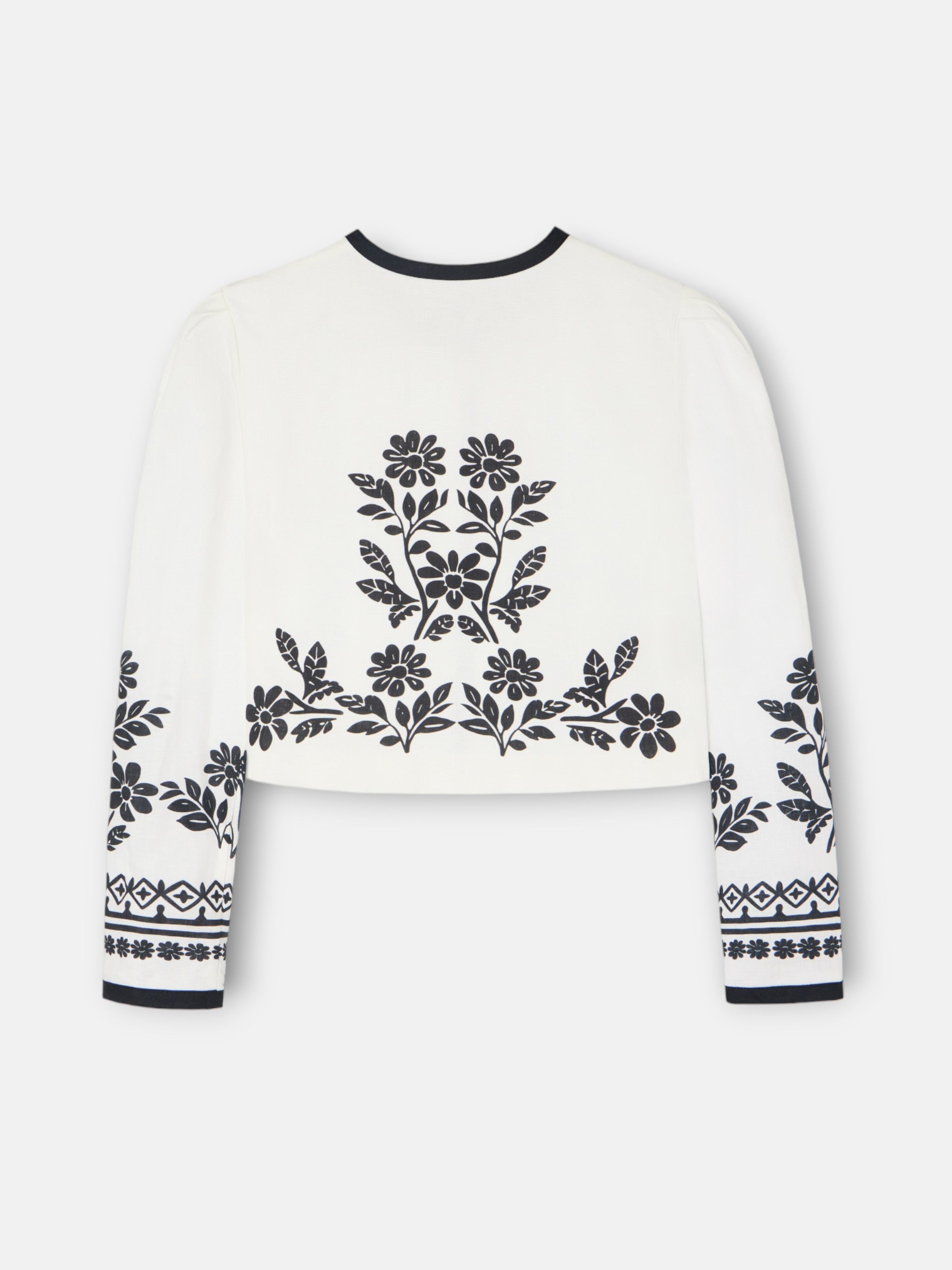 Veste courte en lin imprimé blanc