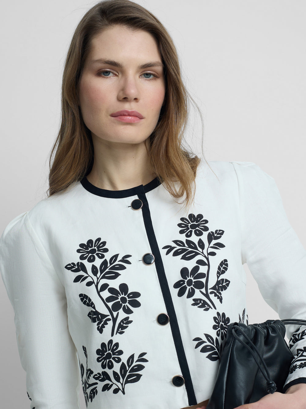Veste courte en lin imprimé blanc