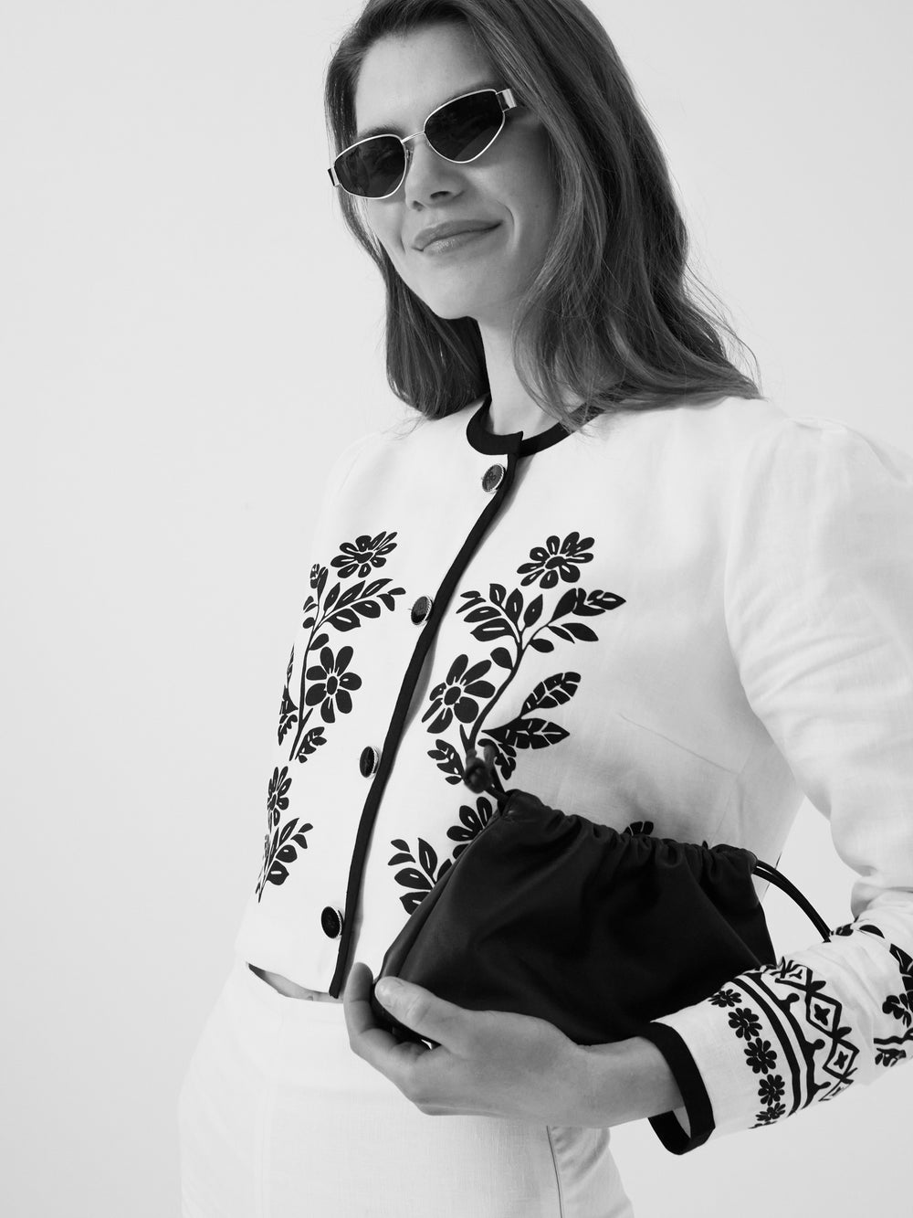 Veste courte en lin imprimé blanc