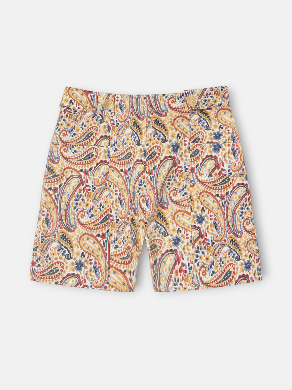 Bermuda de linho estampada com padrão paisley laranja