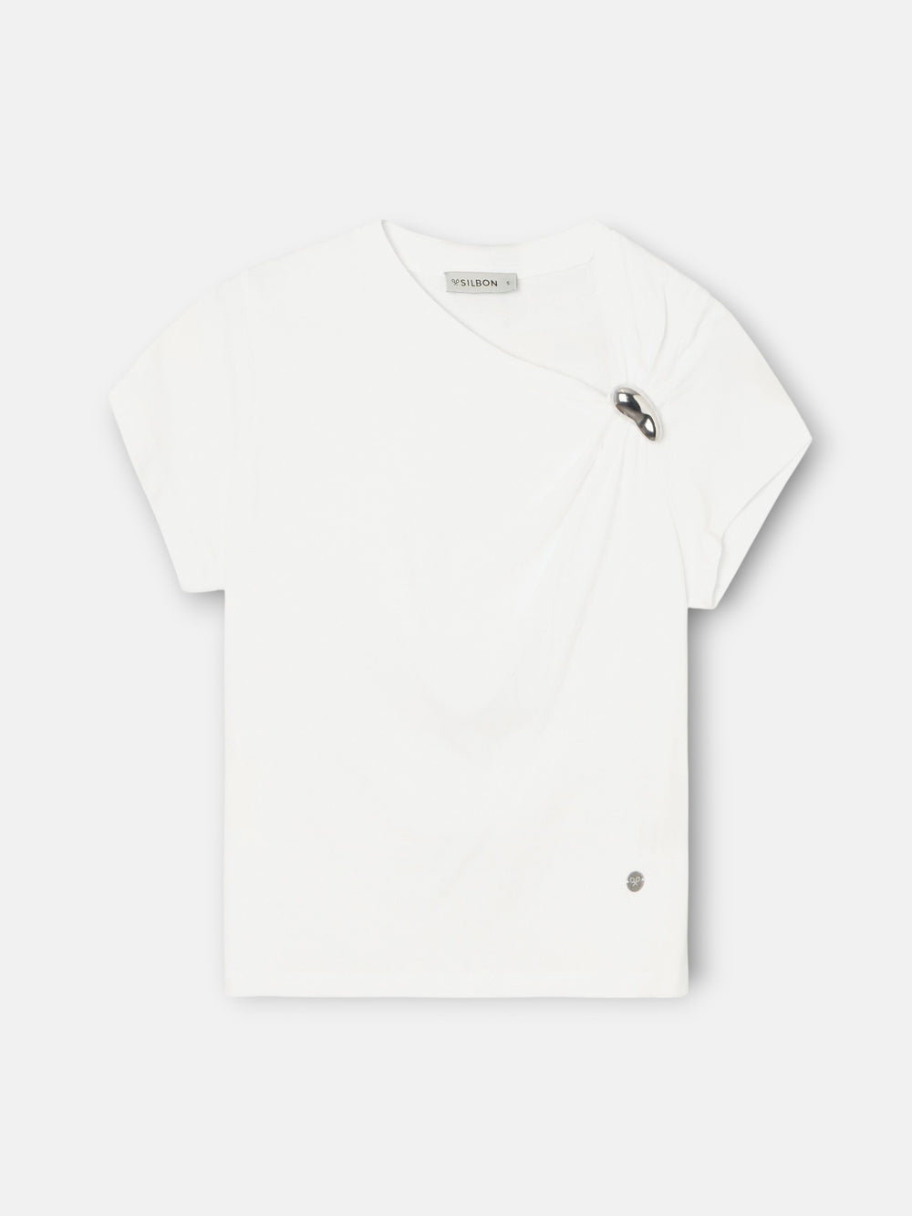 T-shirt femme nœud appliqué blanc