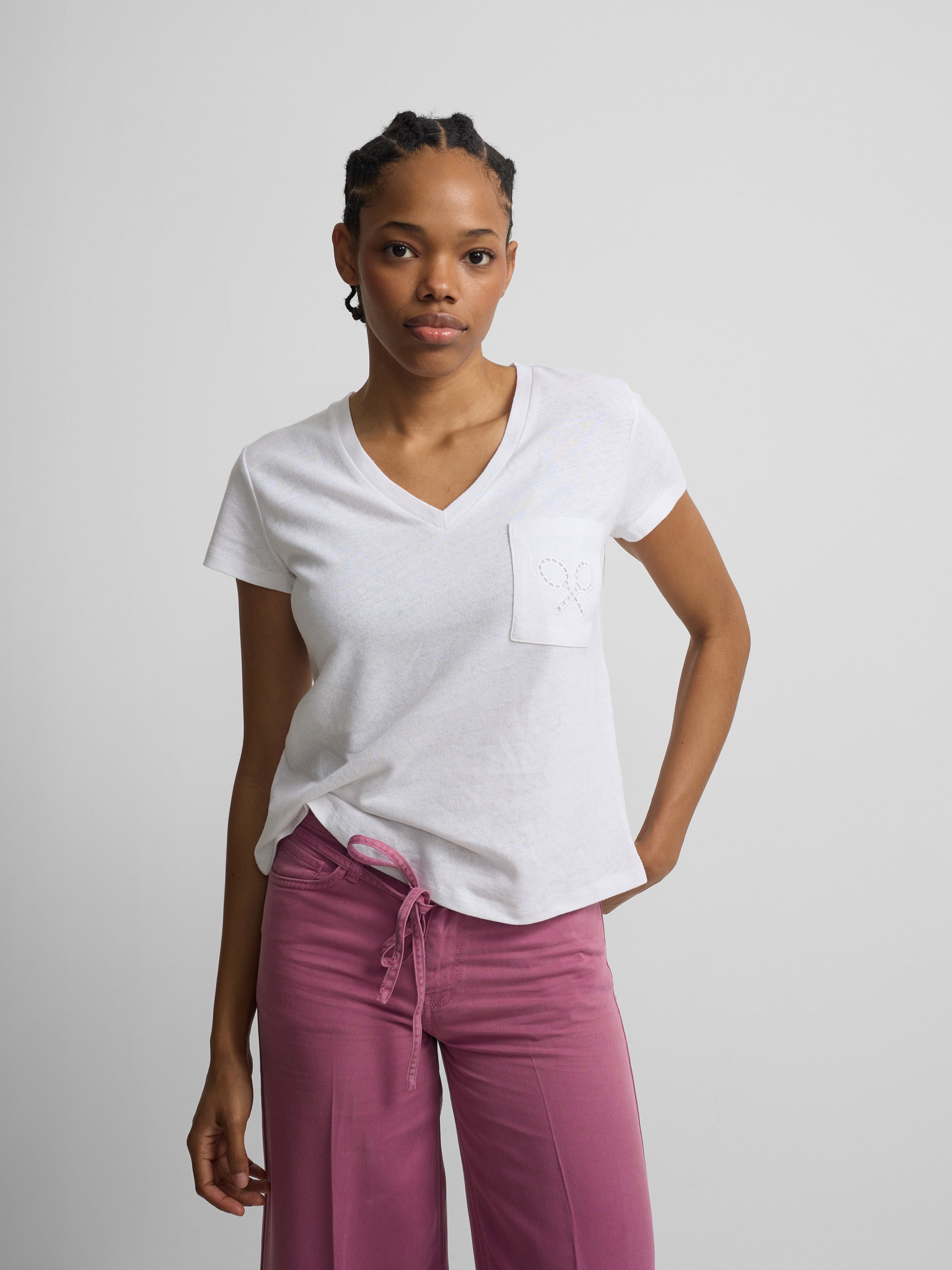Camiseta woman bolsillo raqueta blanca
