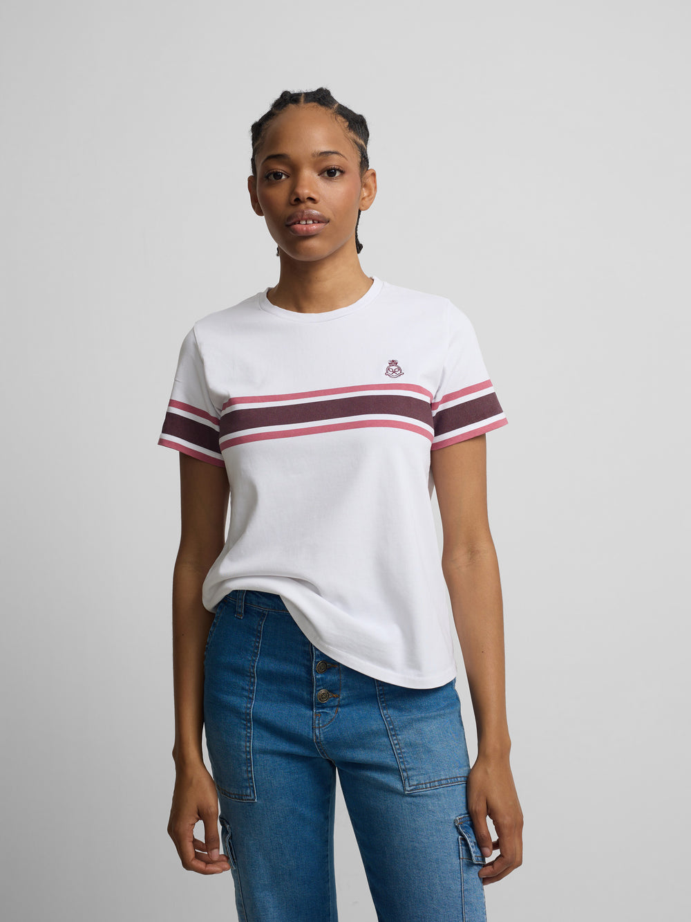 Camiseta woman escudo banda rosa