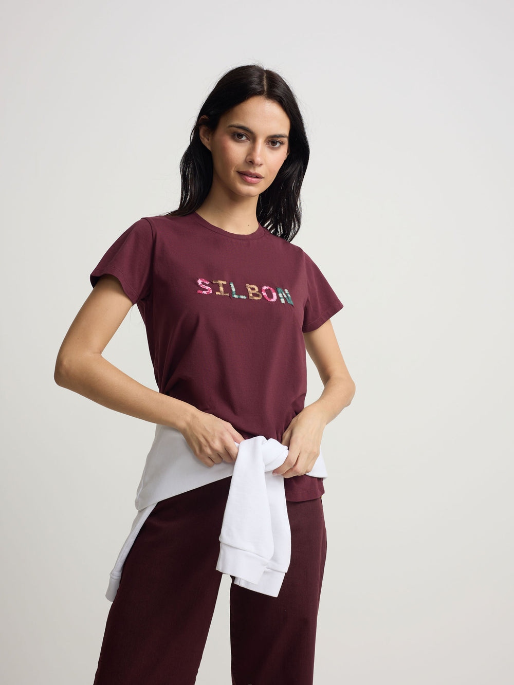 Camiseta woman silbon garabateado morada