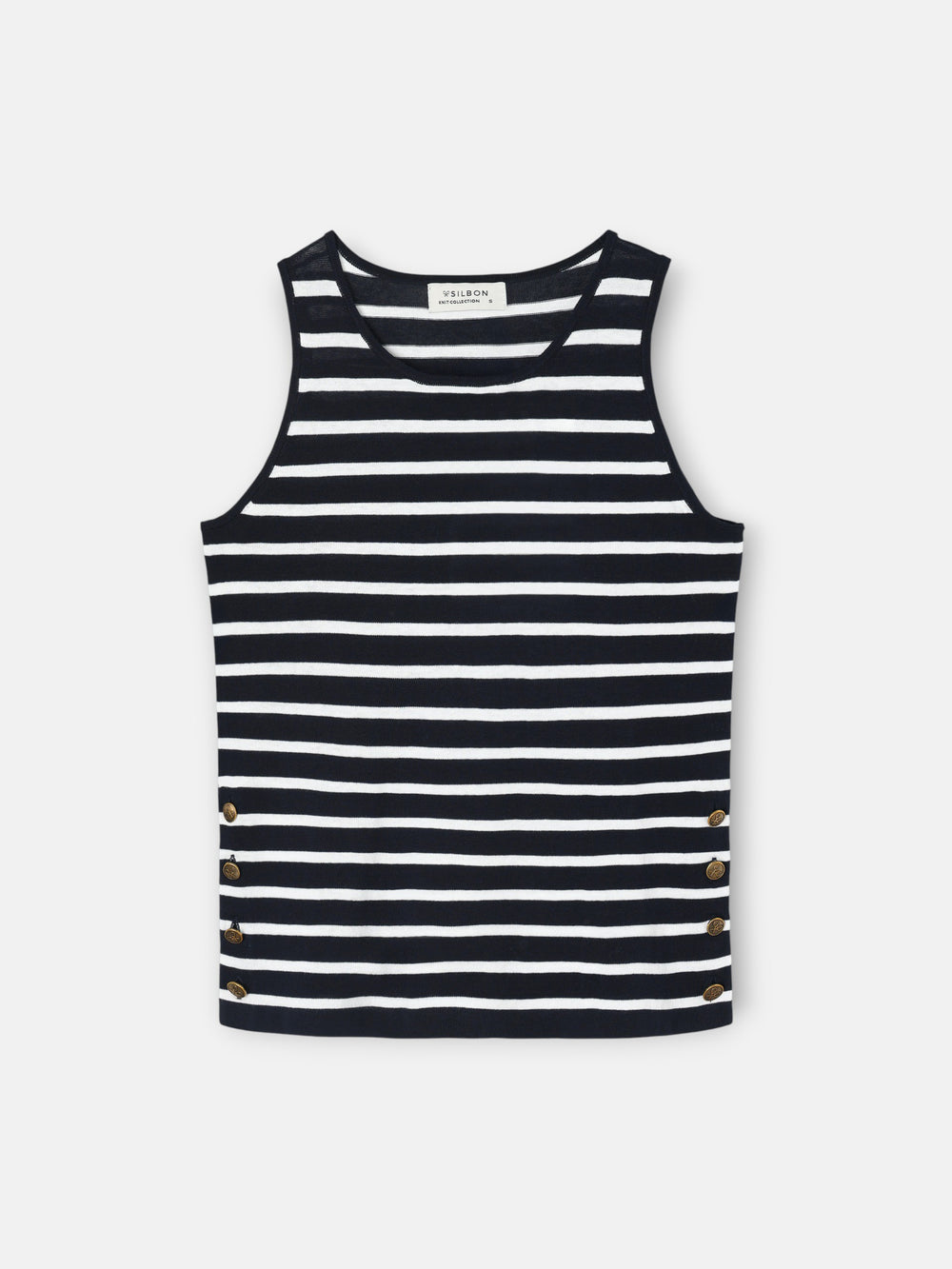 Camiseta punto rayas marino y crudo