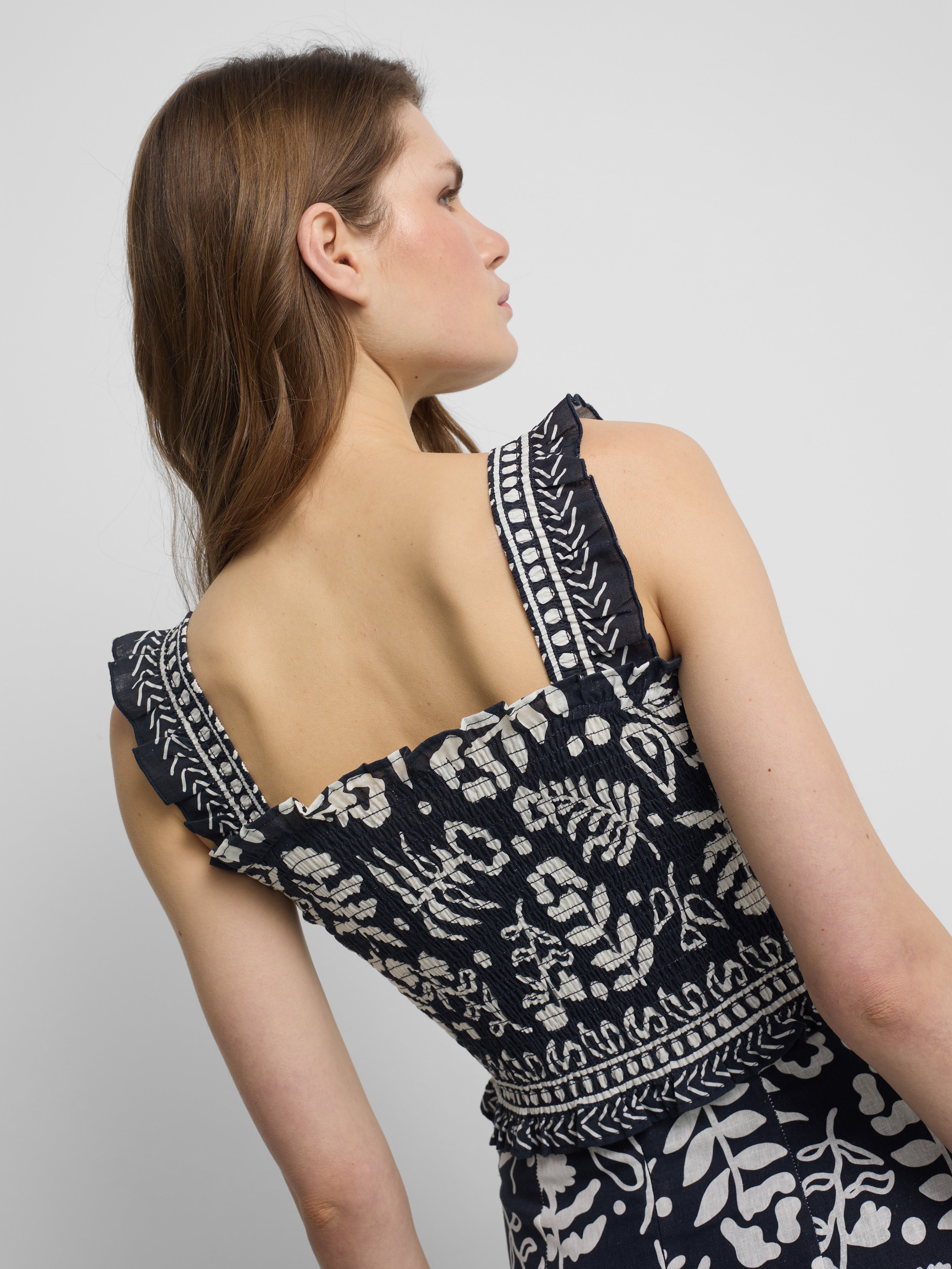 Top bustier à imprimé fleuri marine
