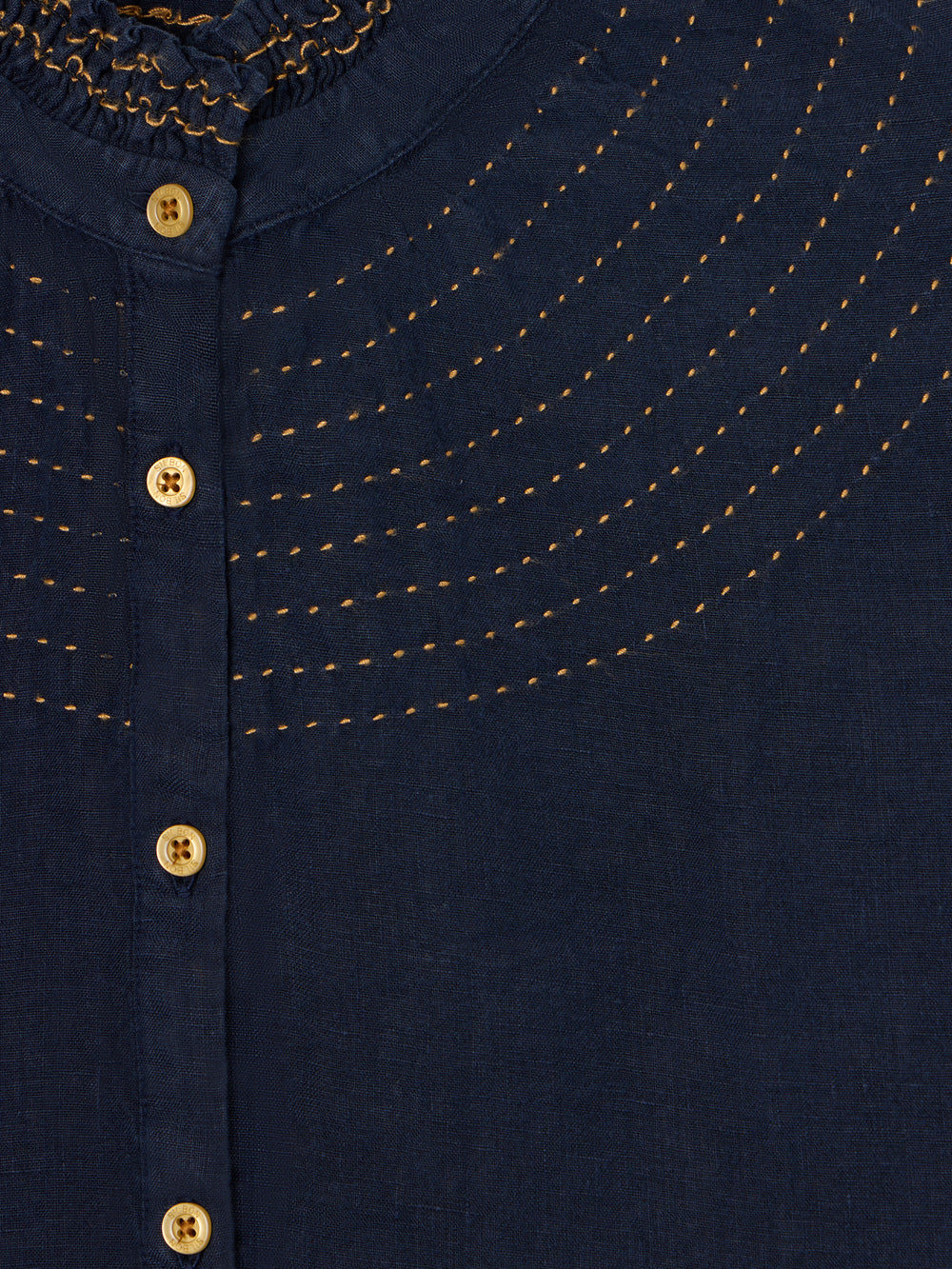 Chemise froncée à manches courtes en lin bleu marine