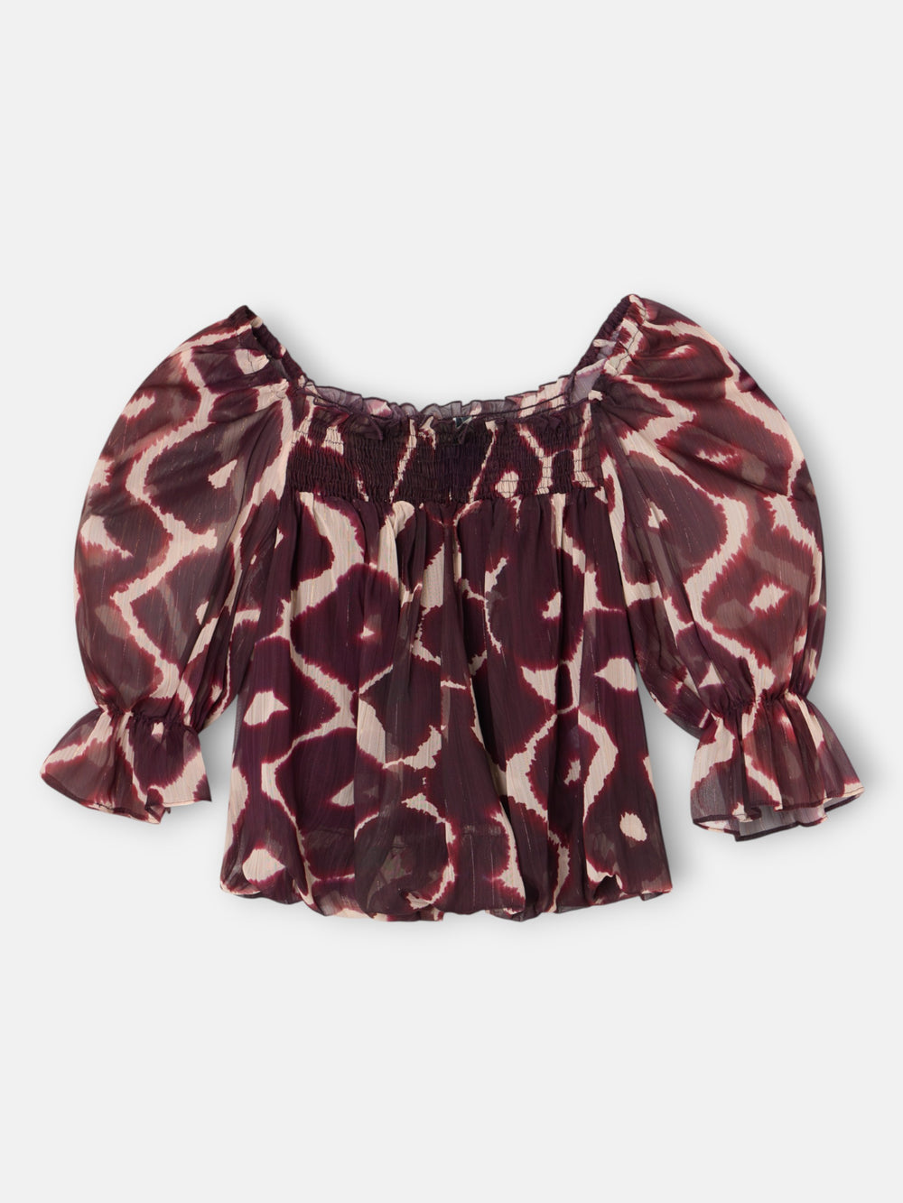 Blouse froncée à imprimé marron