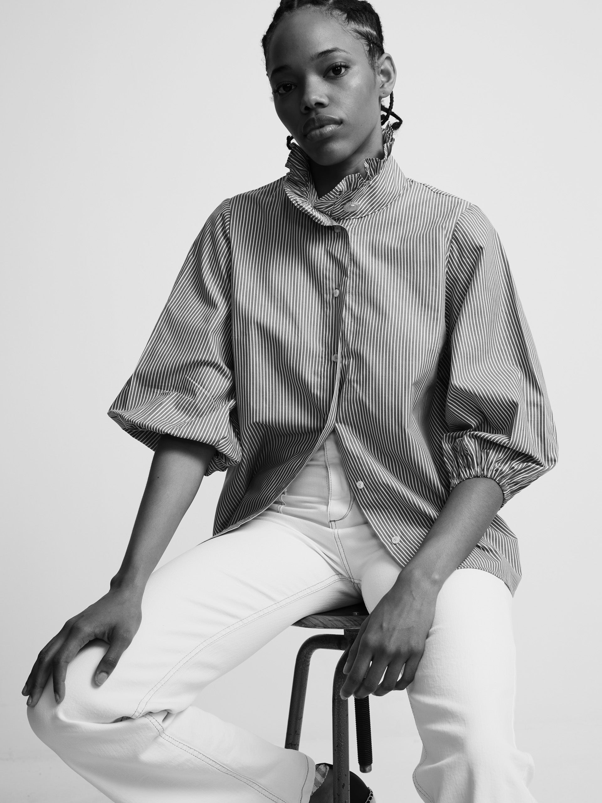 Brown striped puff sleeve shirt