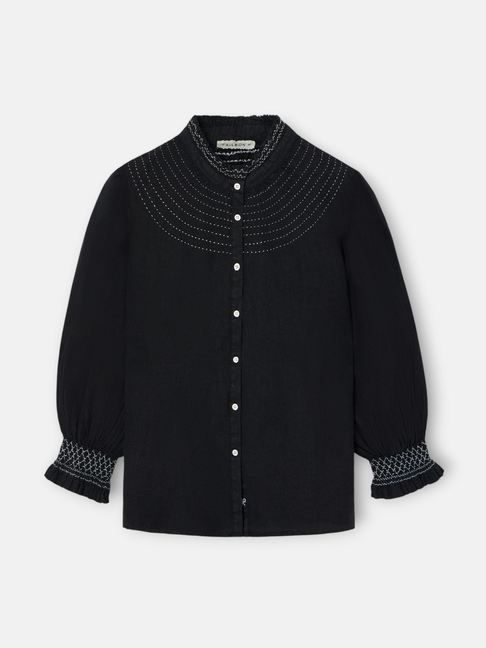 Chemise froncée à manches longues en lin noire