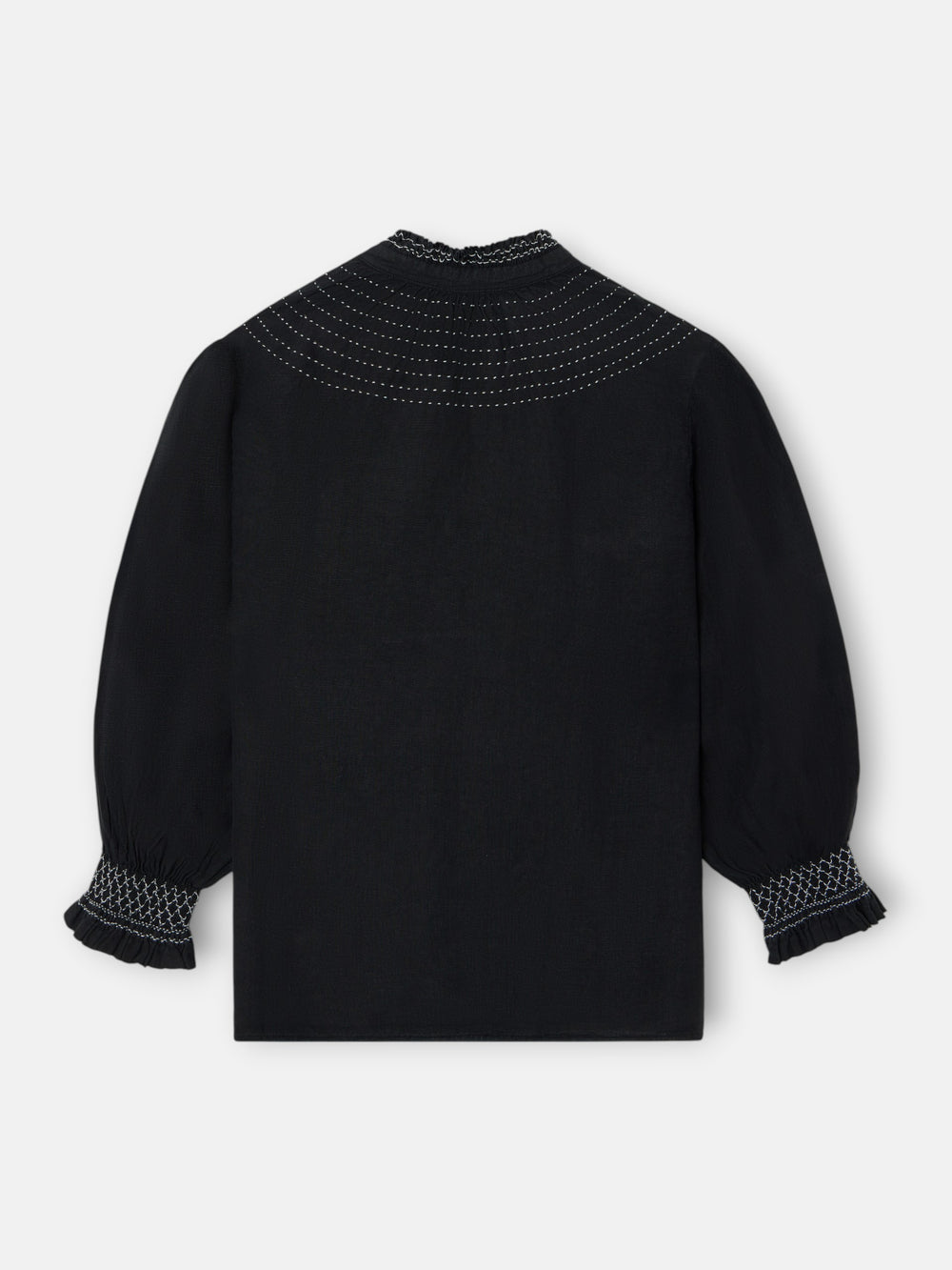 Chemise froncée à manches longues en lin noire