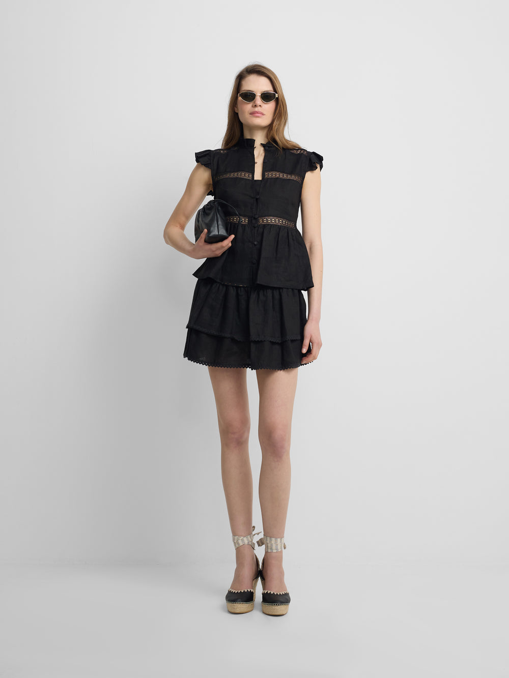 Black linen mini skirt