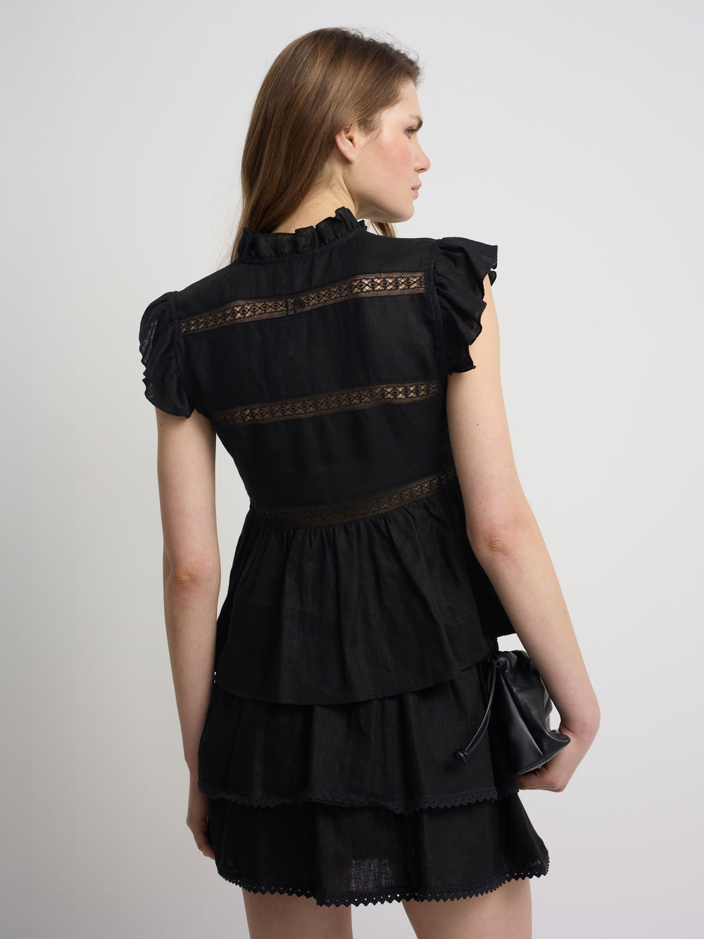 Black linen mini skirt