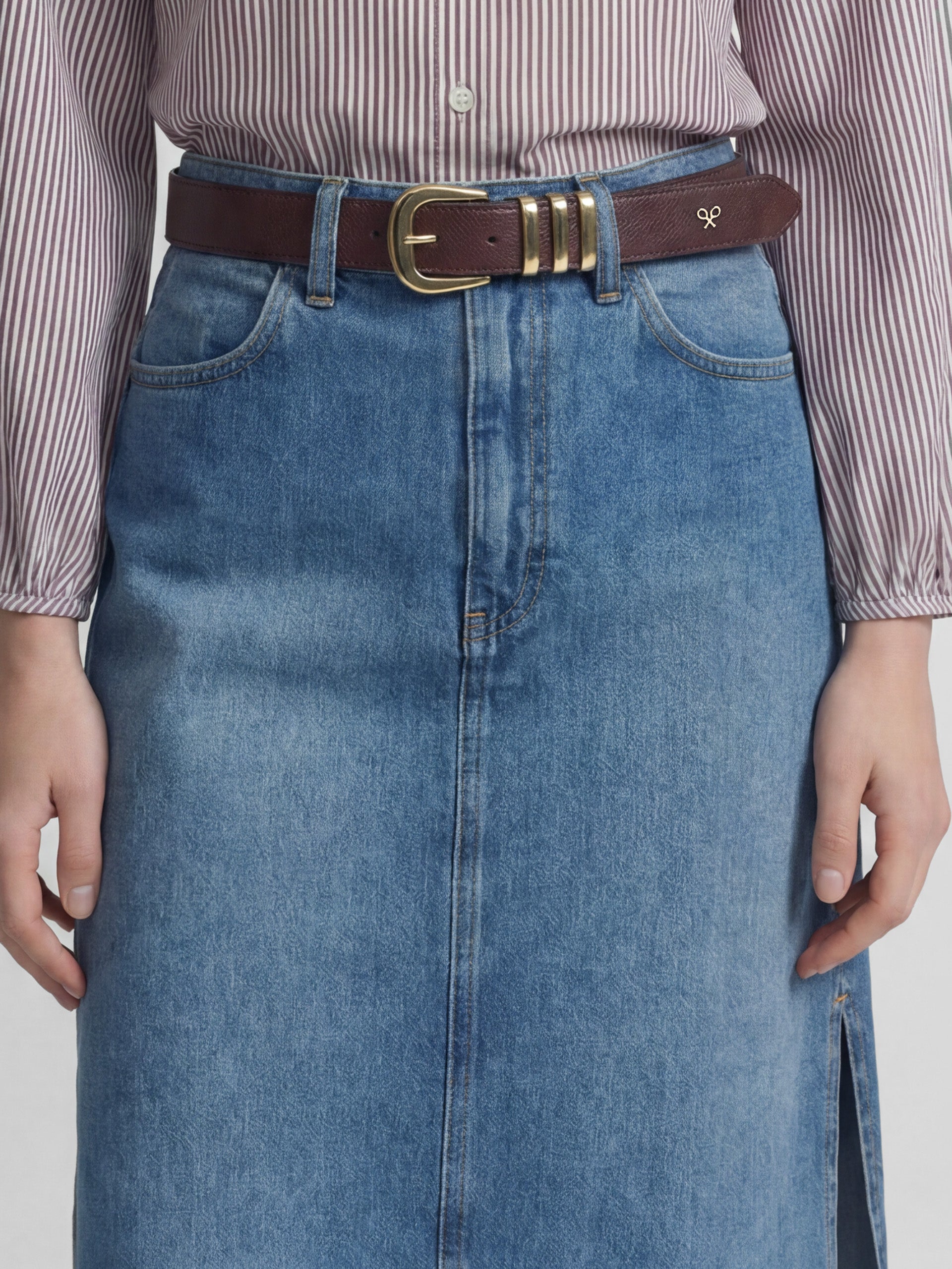 Falda midi recta abertura lateral denim