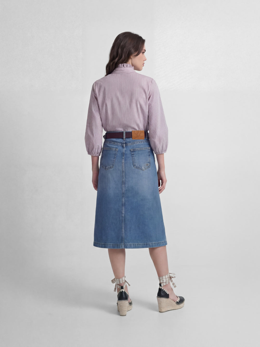 Straight midi skirt with side slit denim