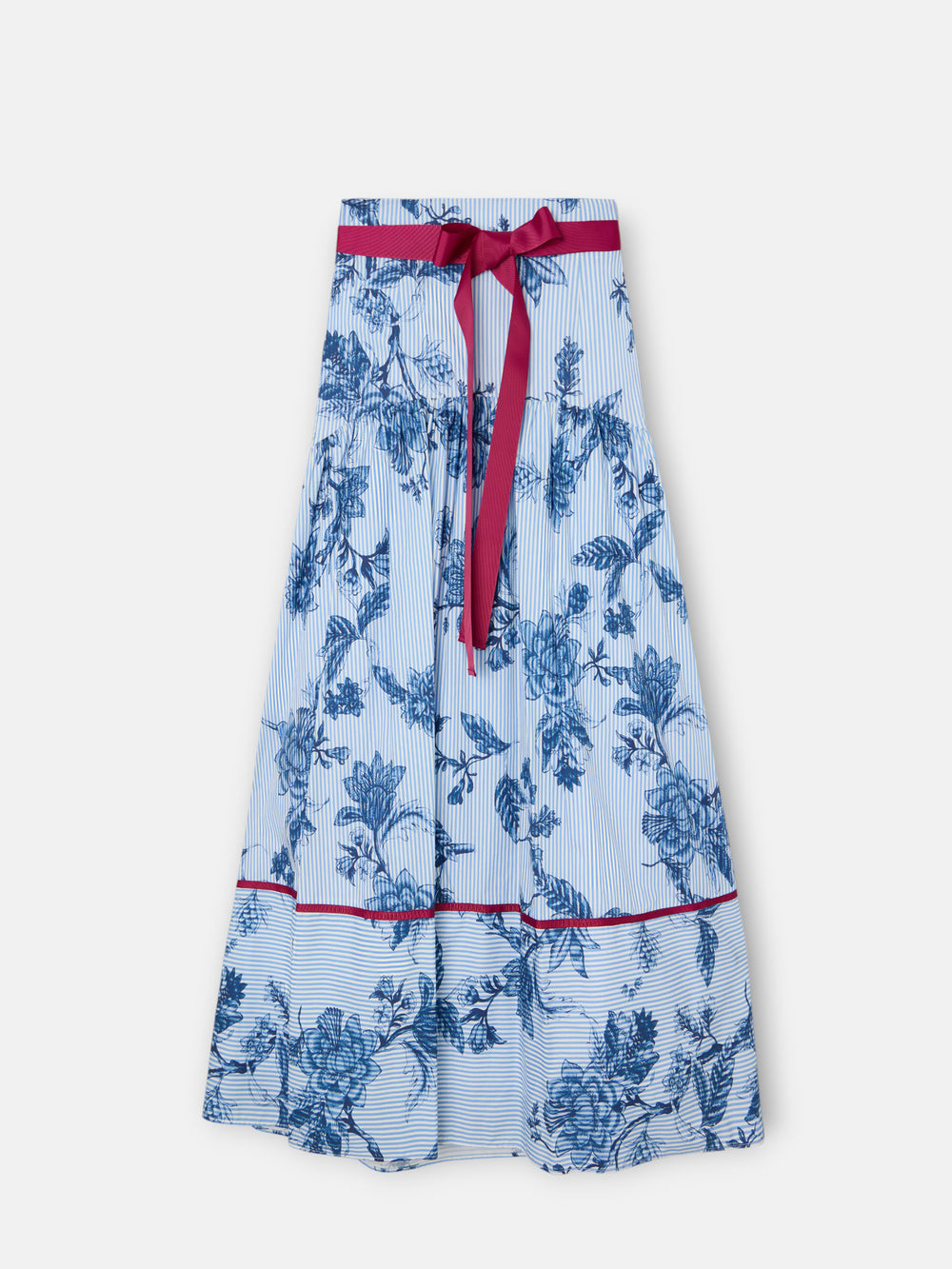 Long skirt with light blue and blue striped print