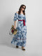 Long skirt with light blue and blue striped print
