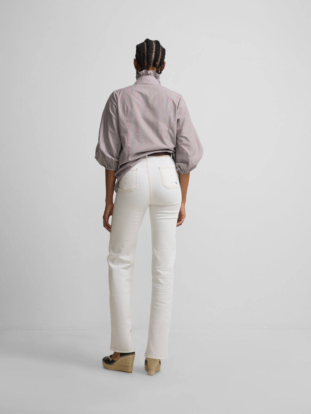 Pantalon en denim à boucles blanc