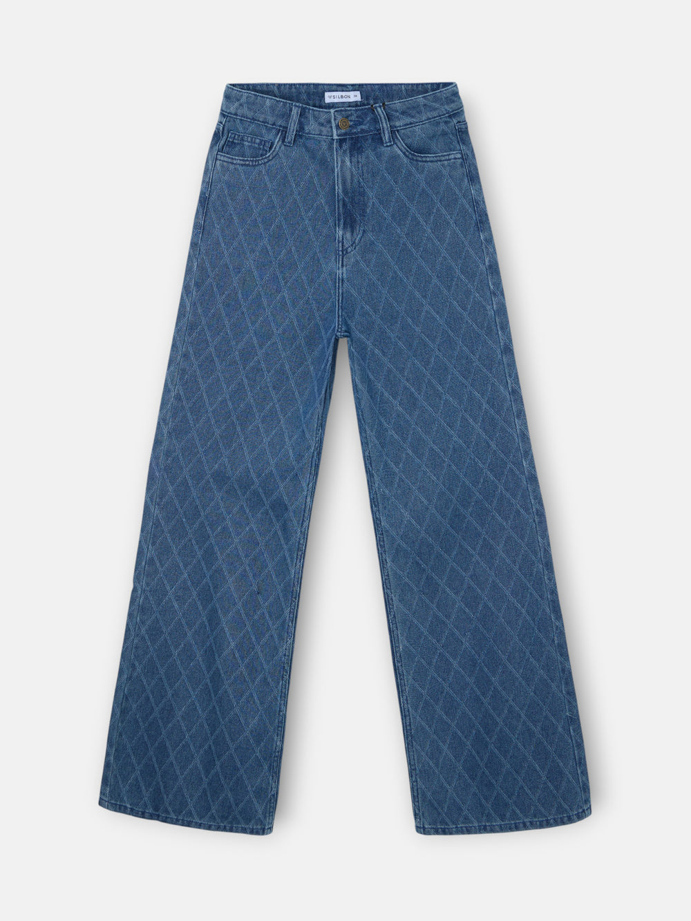 Pantalon en denim imprimé losanges bleu