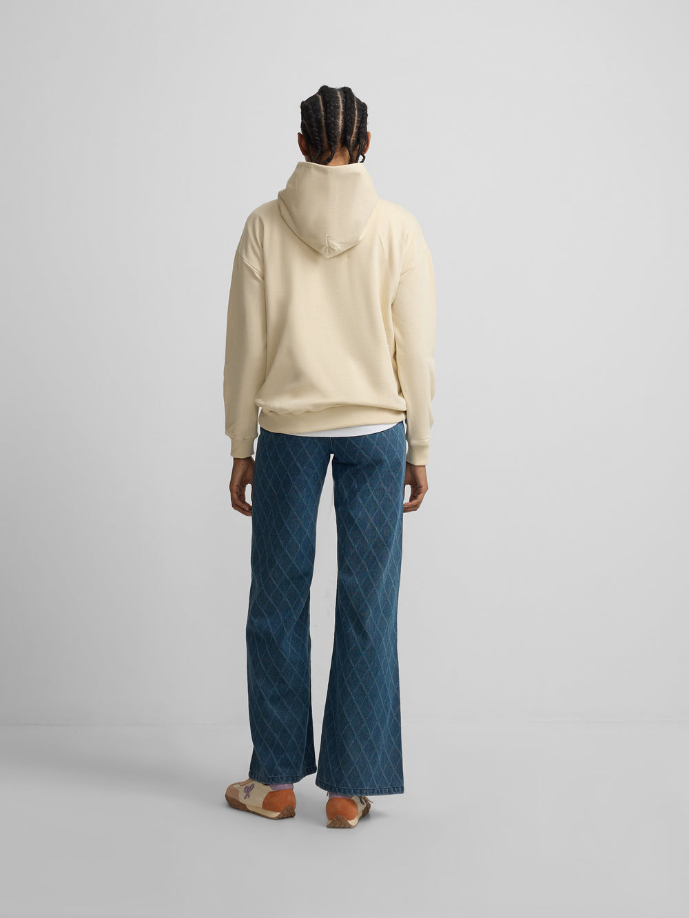 Pantalon en denim imprimé losanges bleu