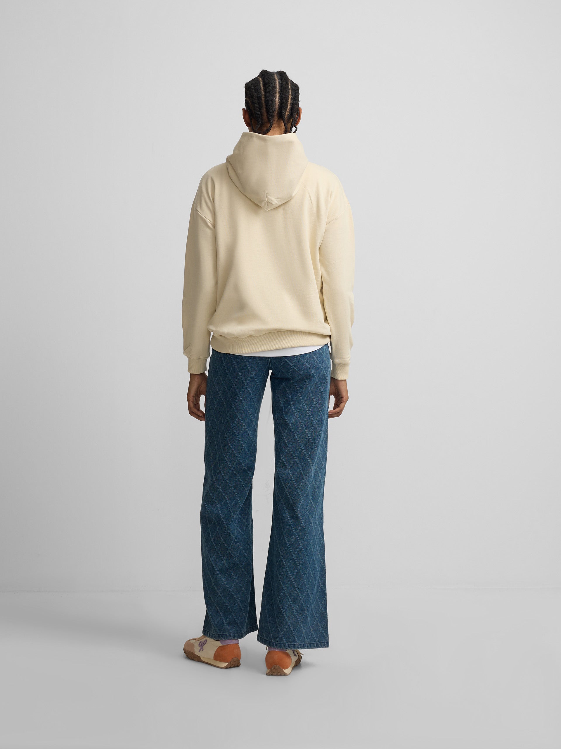 Blue diamond print denim trousers