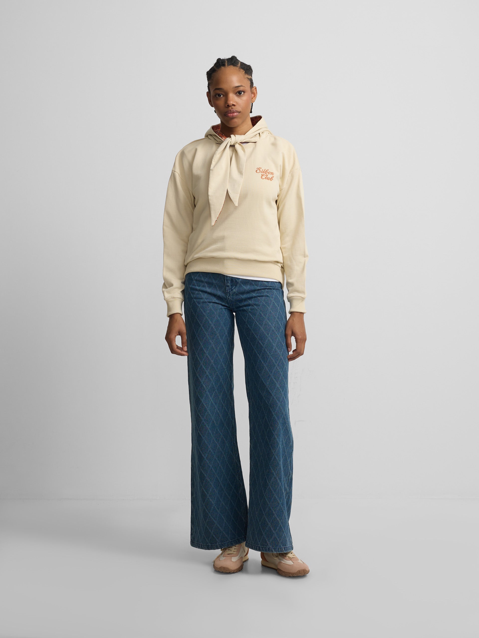 Blue diamond print denim trousers
