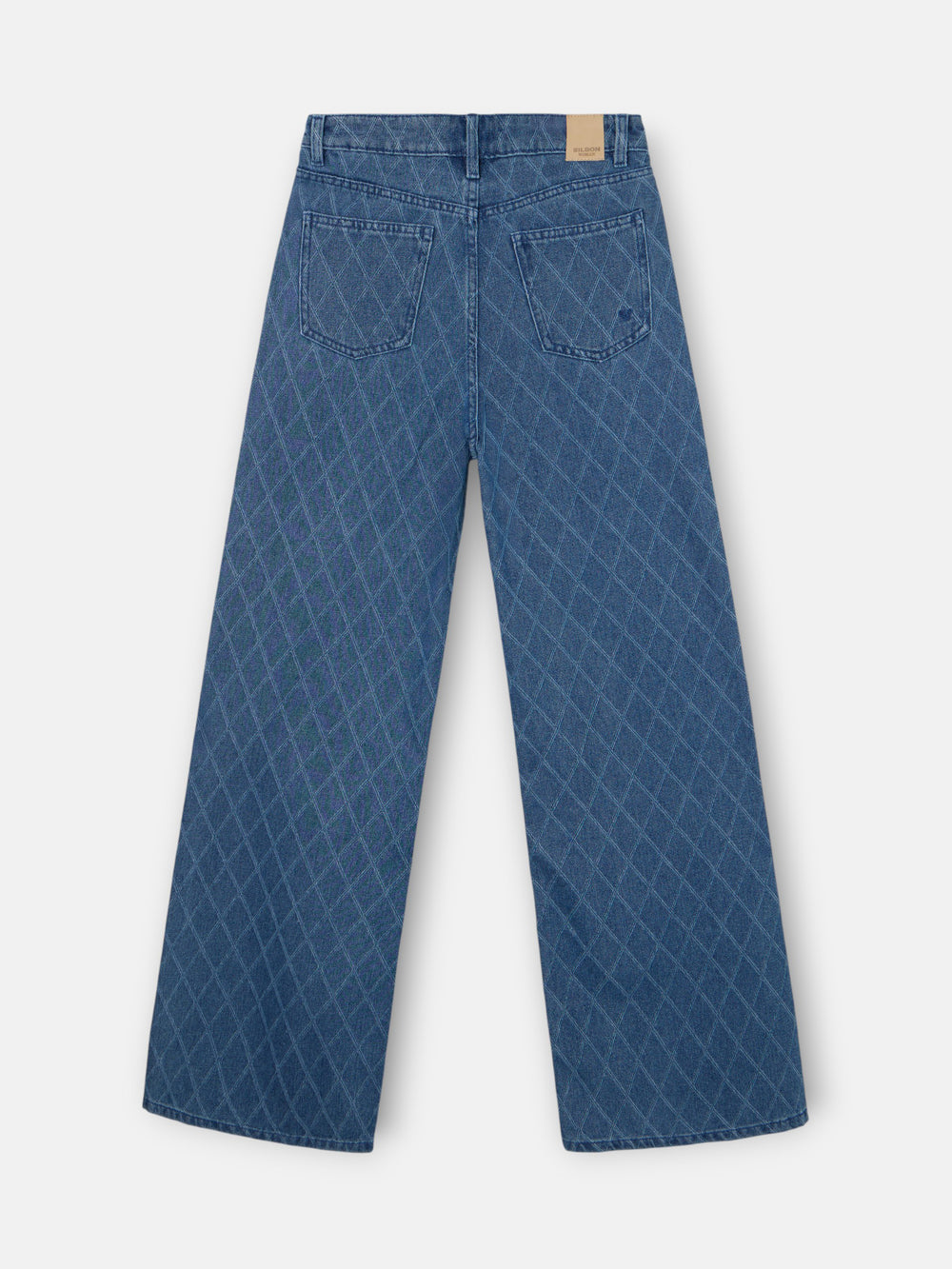 Pantalon en denim imprimé losanges bleu
