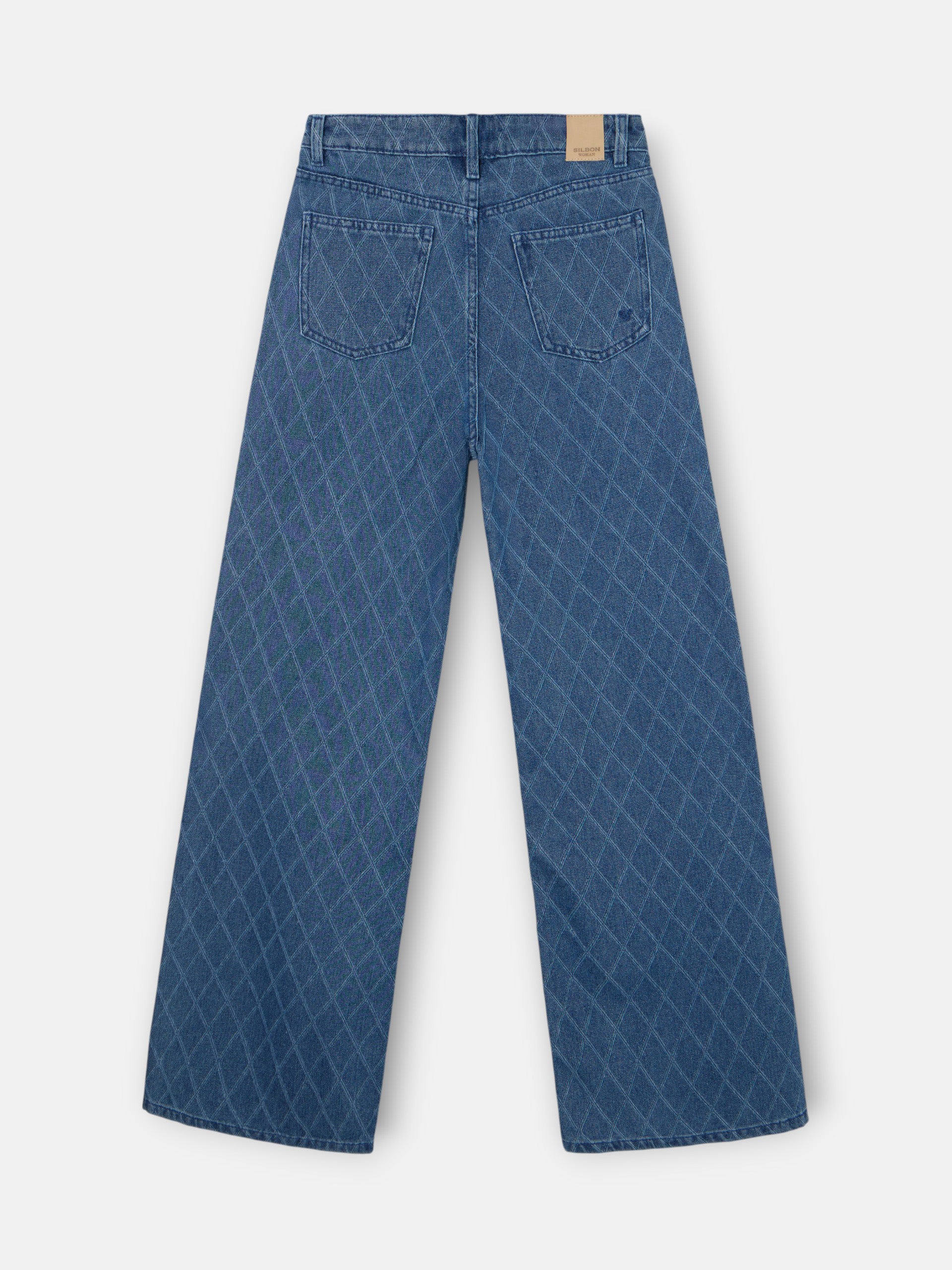 Blue diamond print denim trousers
