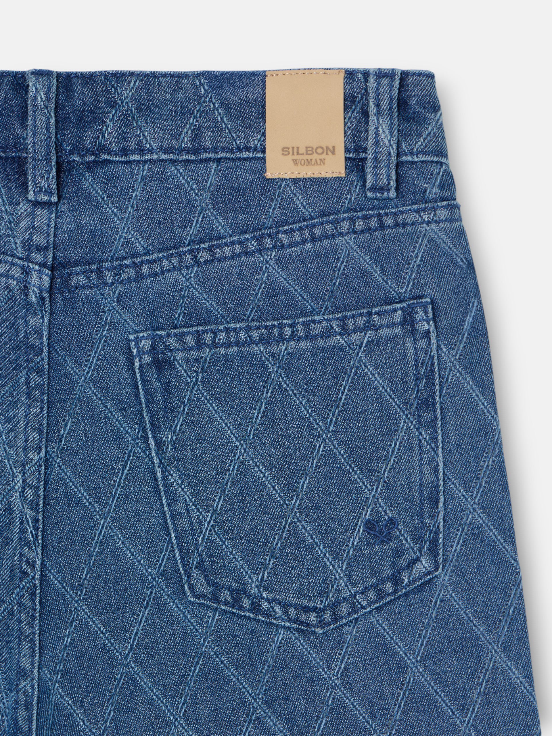 Blue diamond print denim trousers