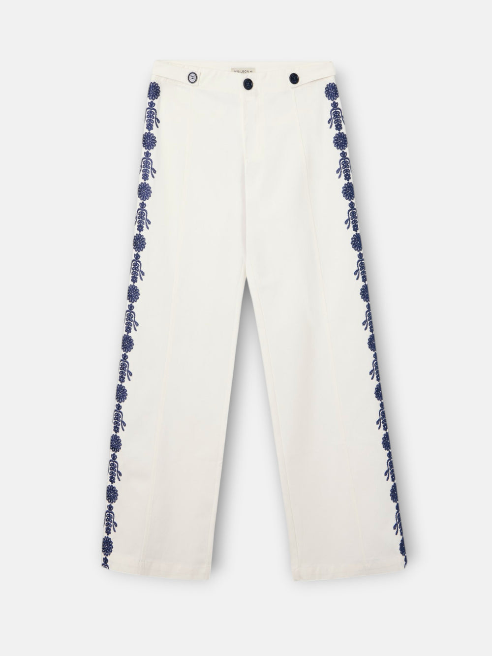 Pantalon droit détails brodés blanc