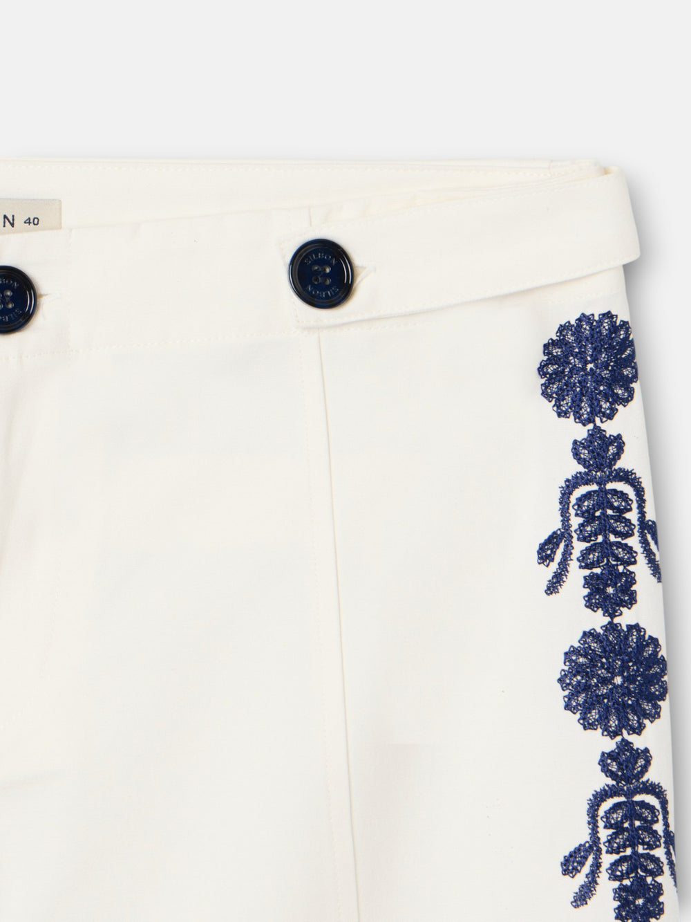 Pantalon droit détails brodés blanc