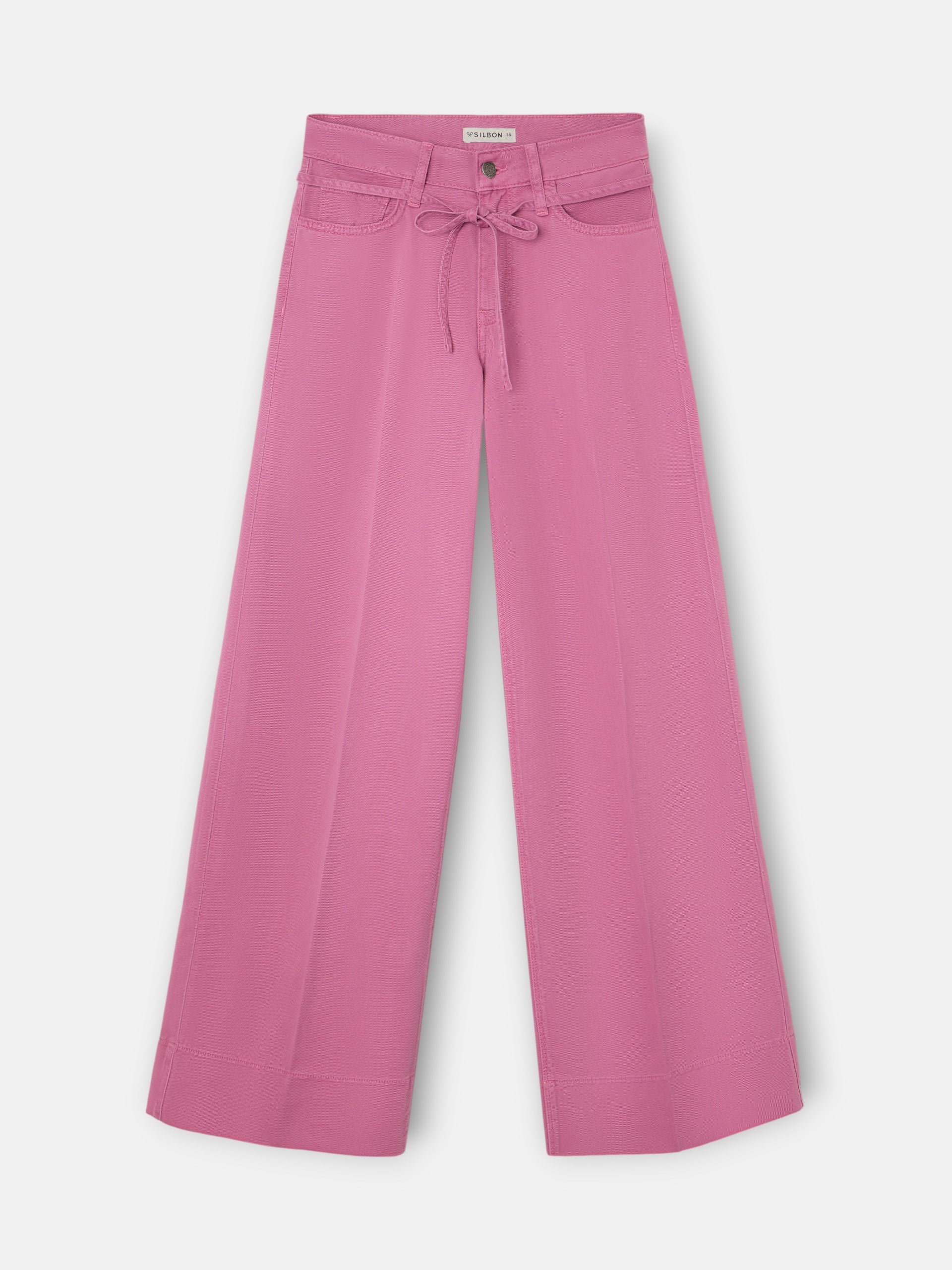 Raspberry drawstring denim trousers