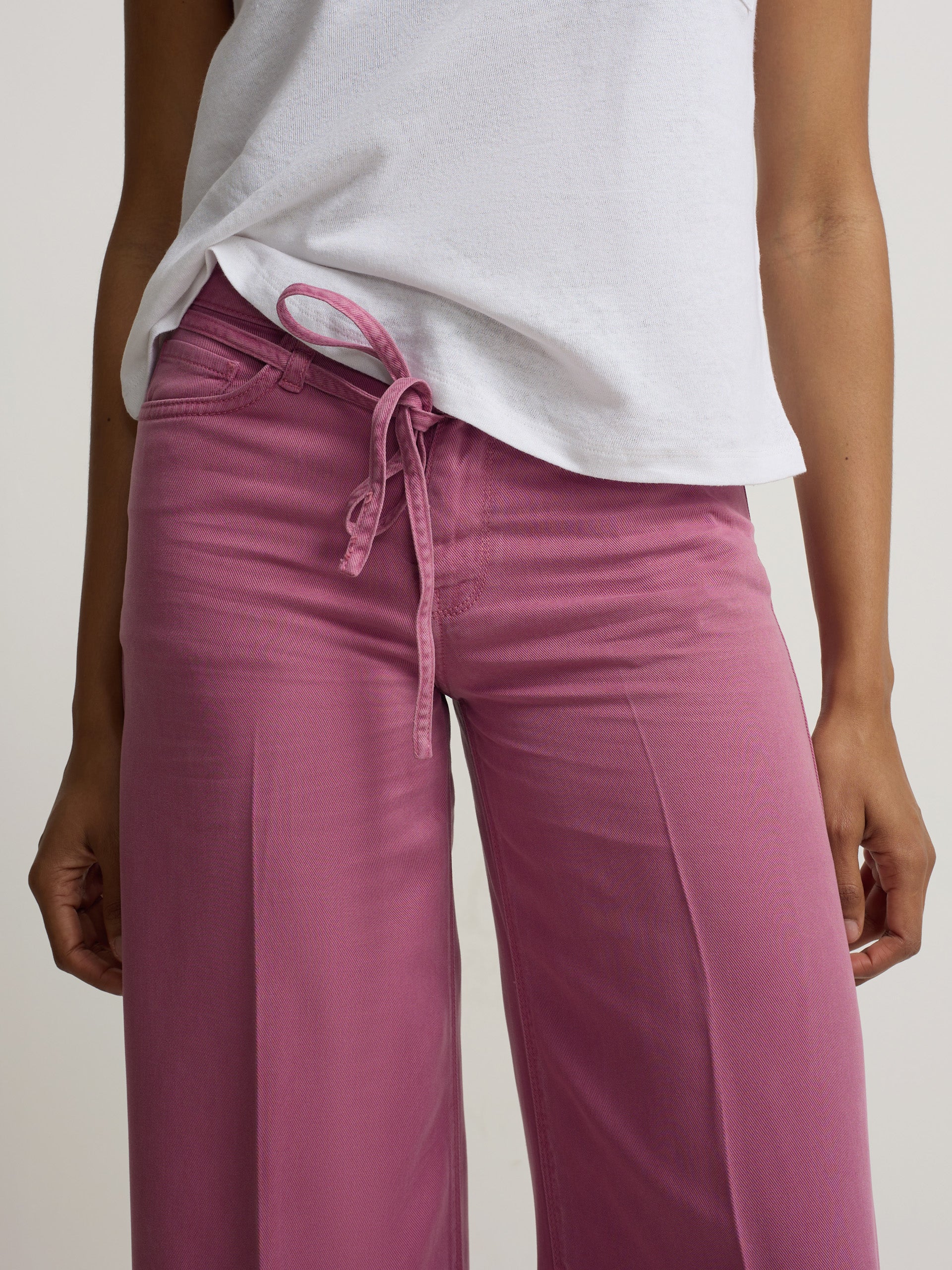 Raspberry drawstring denim trousers