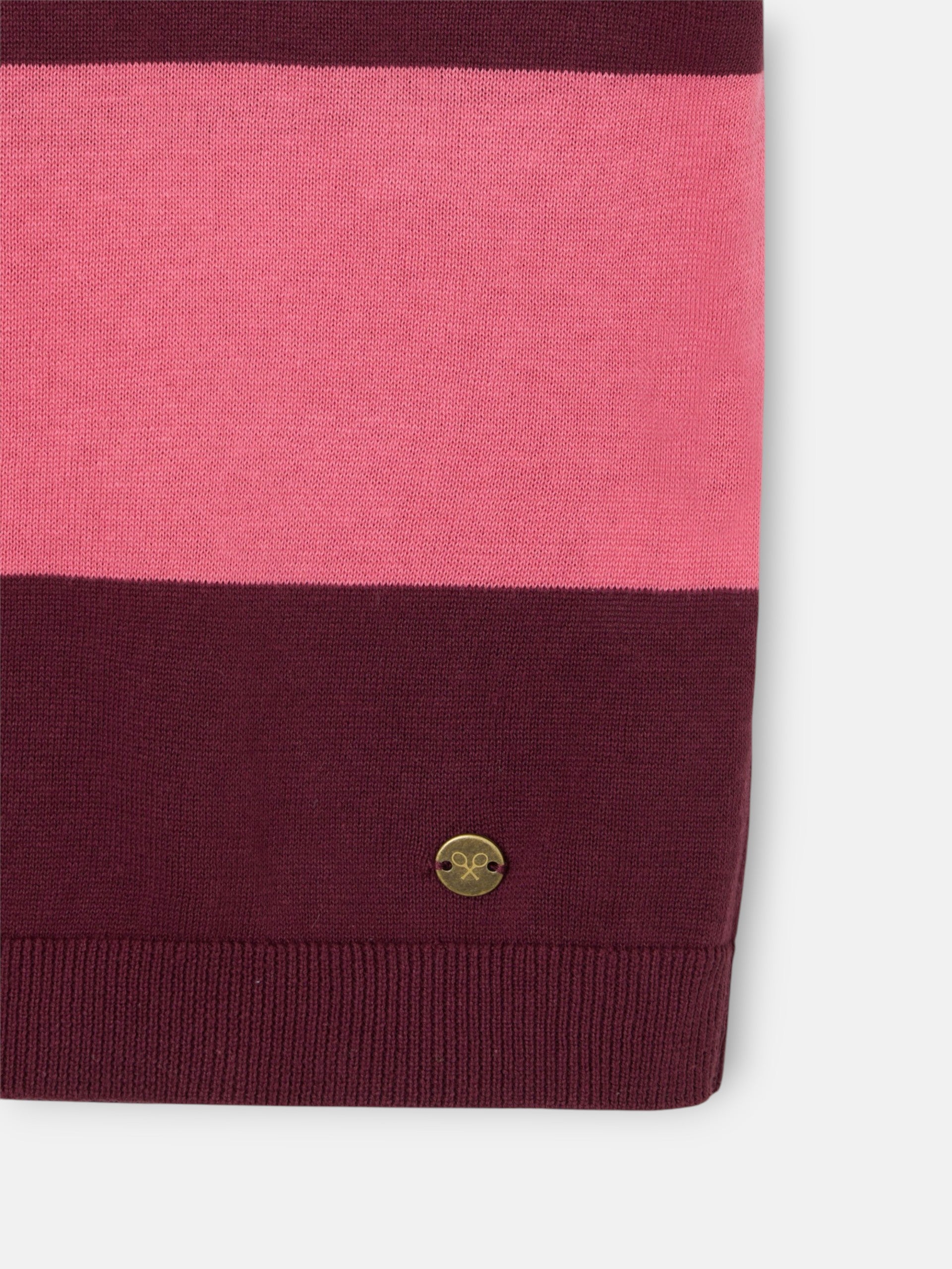 Short-sleeved knit polo with pink stripes