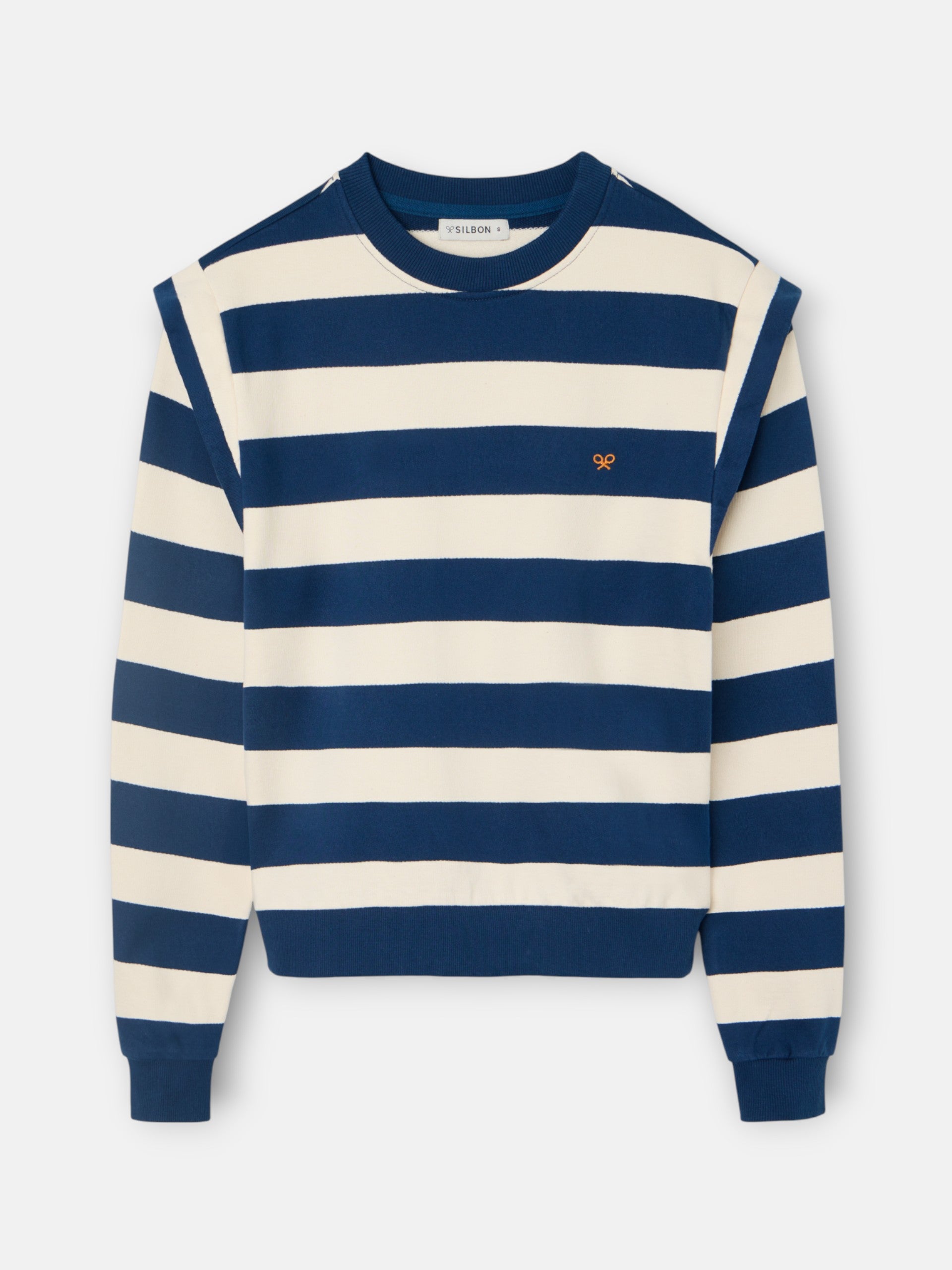 Women's sweatshirt with shoulder pads and blue stripes