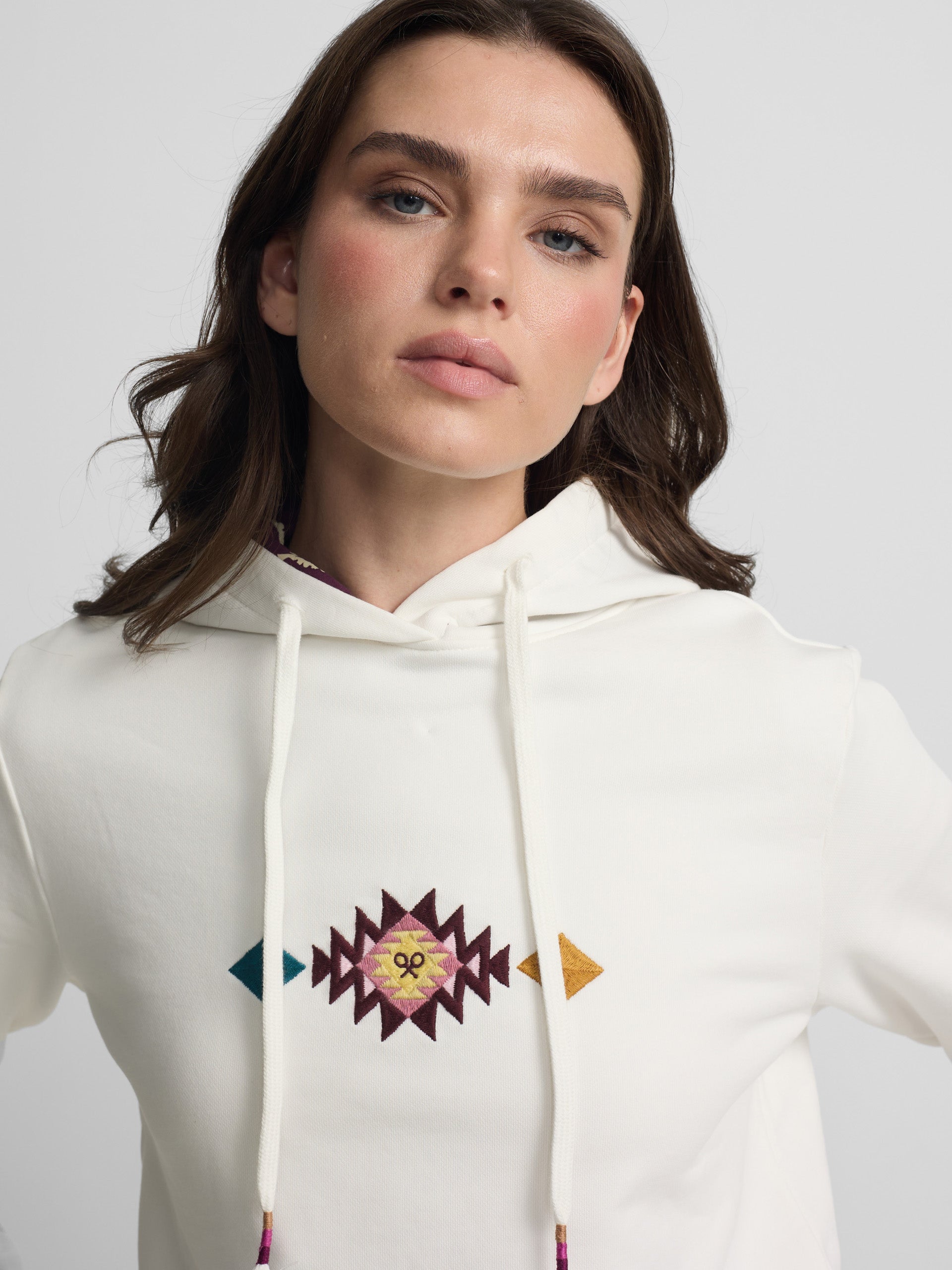 Women's hoodie with raw ikat pattern