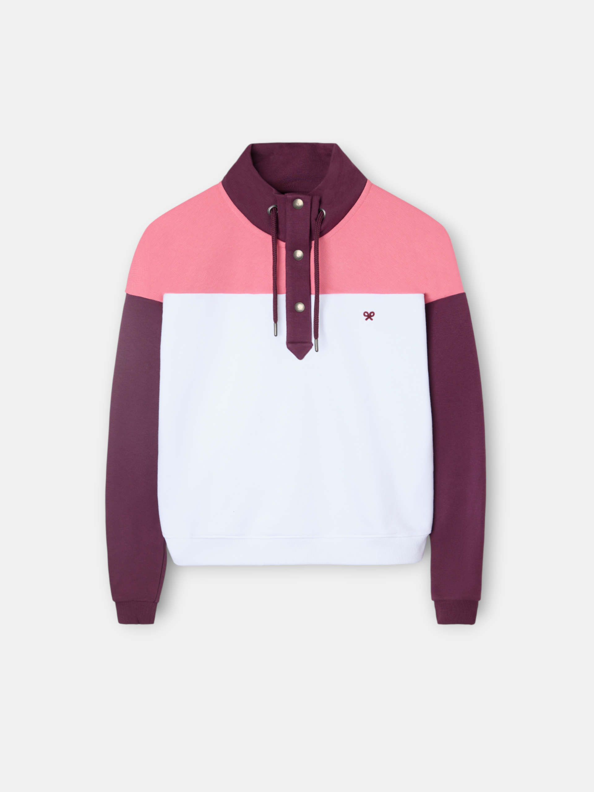 Sweat-shirt femme col à boutons roses