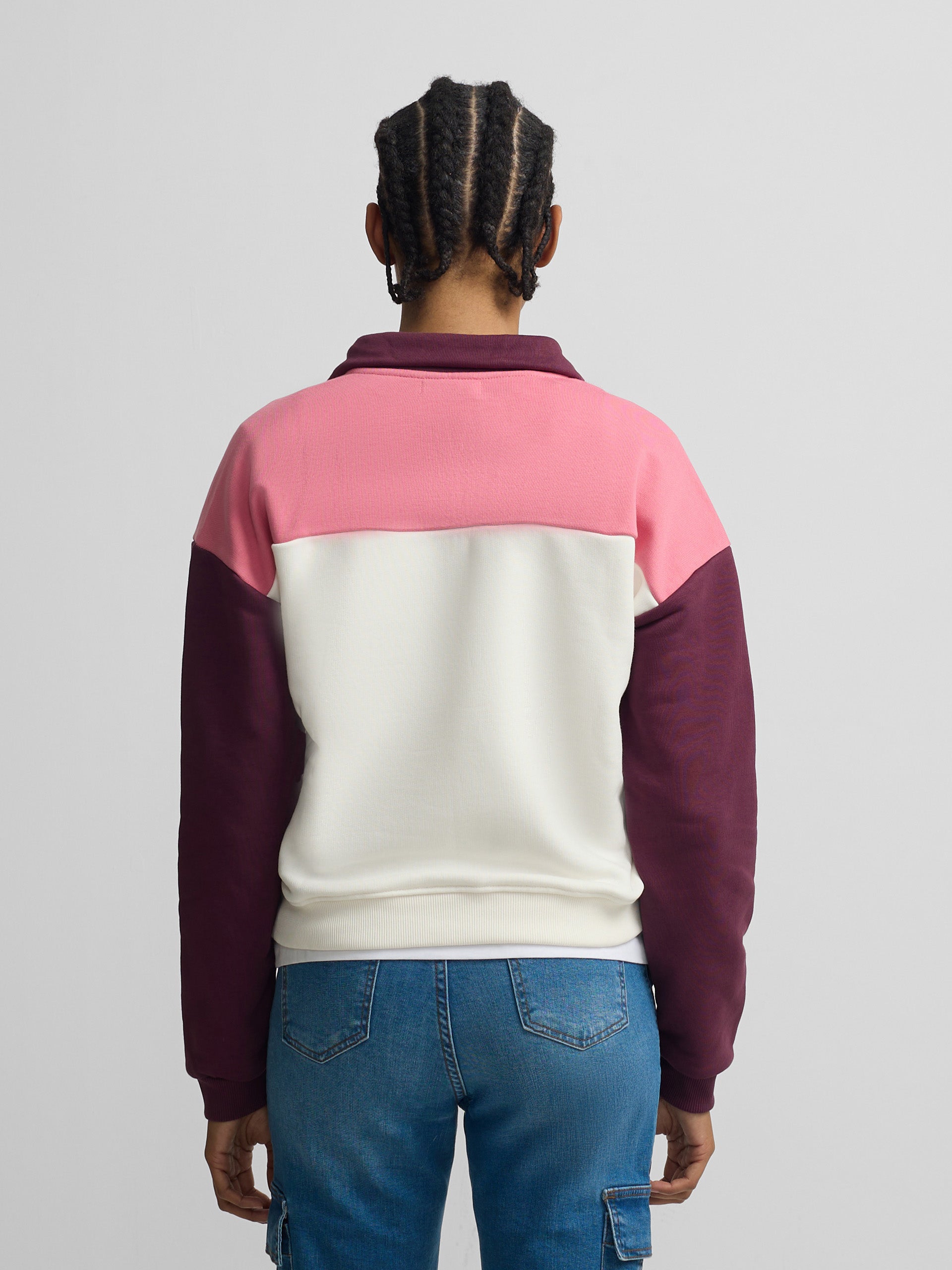 Sweat-shirt femme col à boutons roses