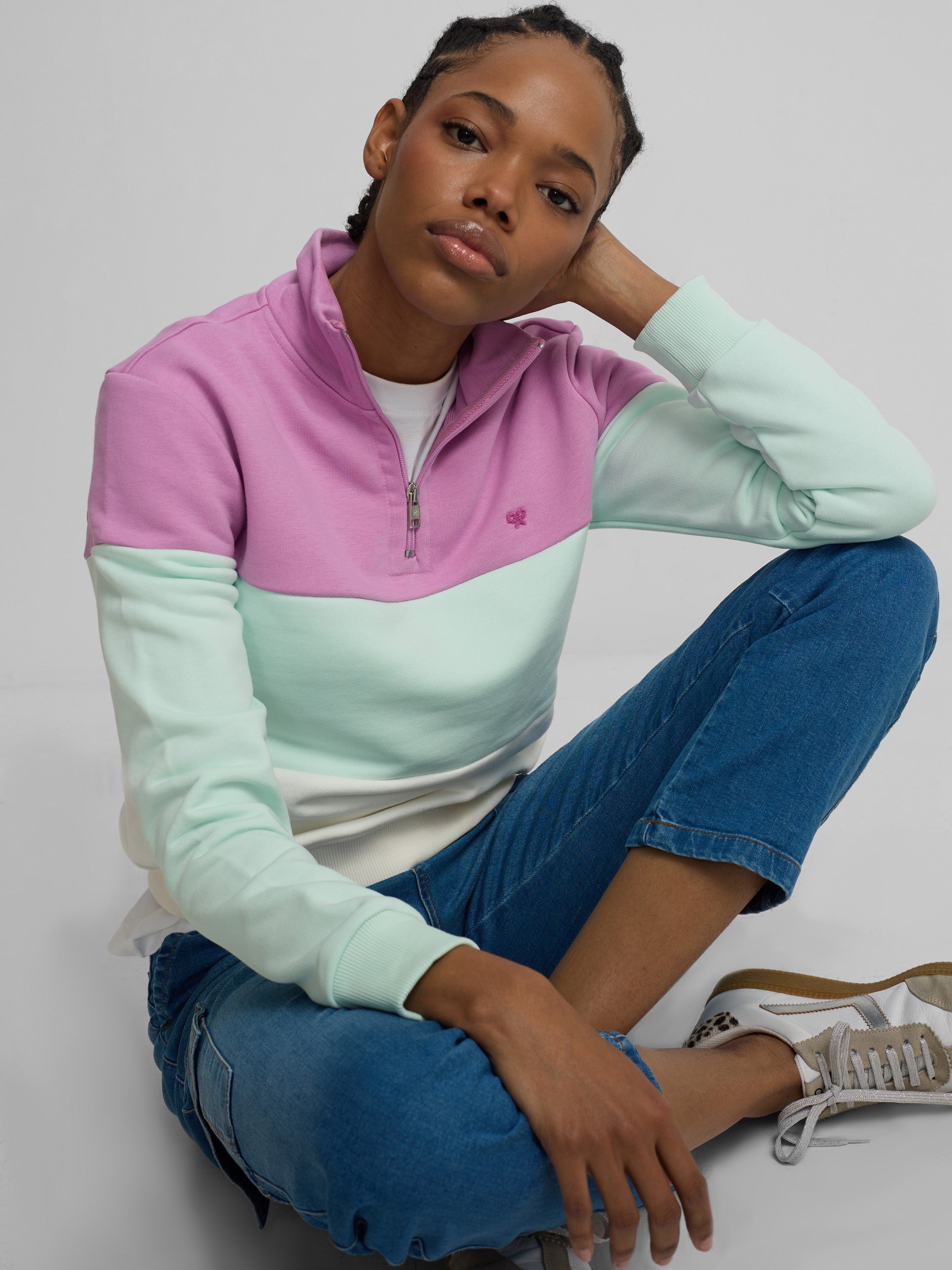 Sweat-shirt femme tricolore violet et vert