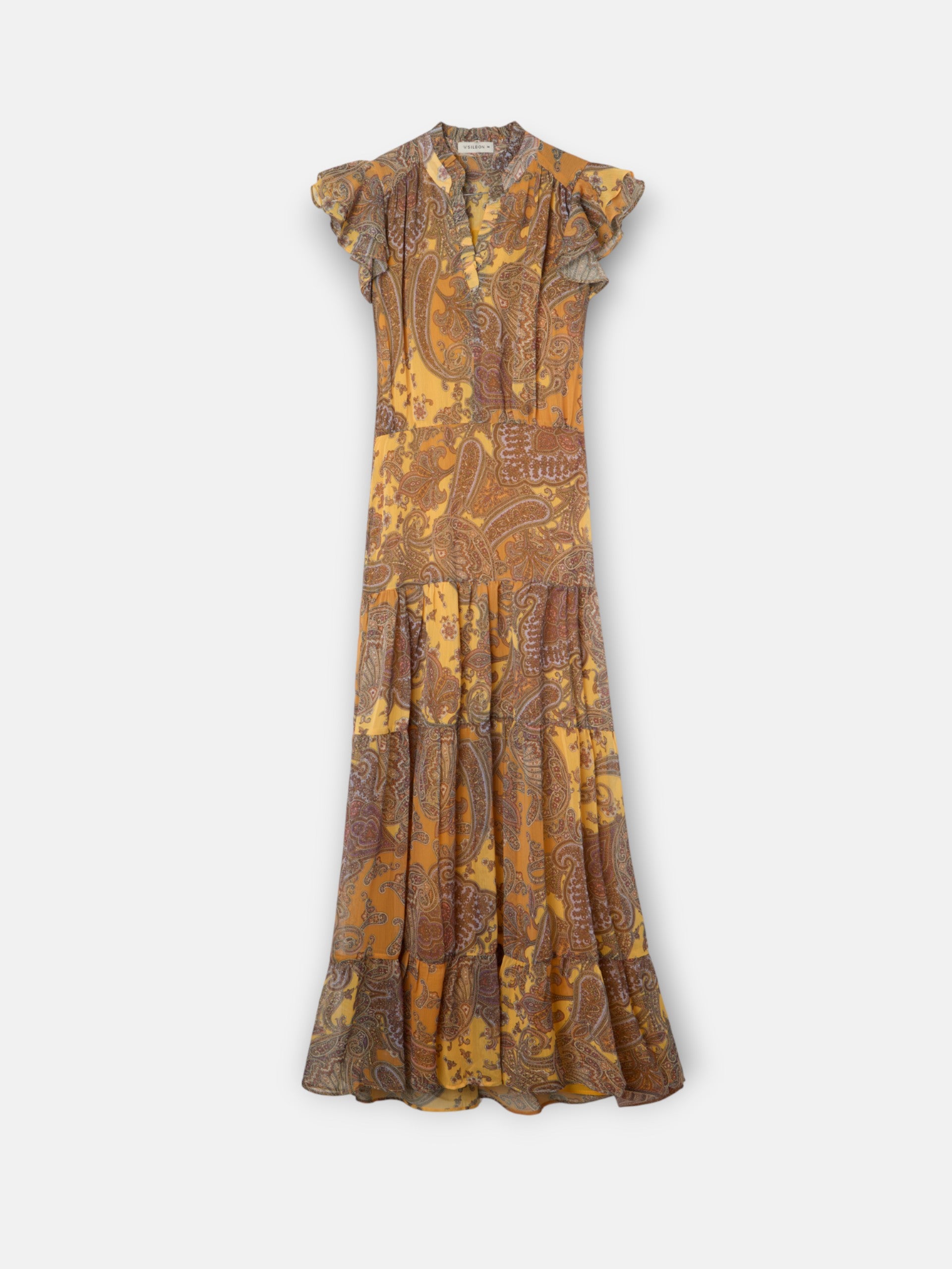 Midi flared dress with orange print