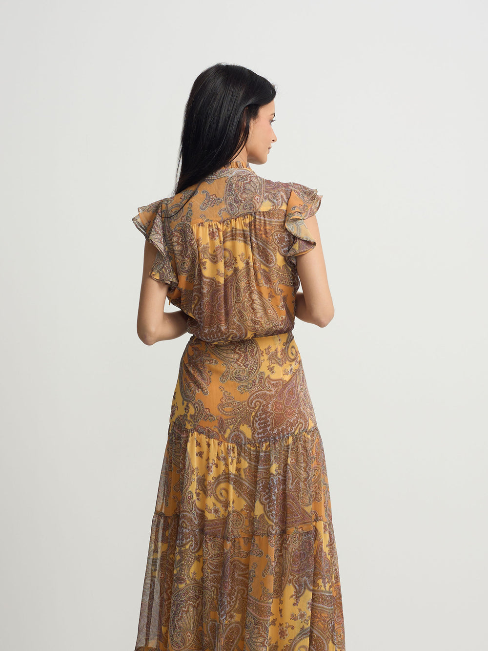 Midi flared dress with orange print