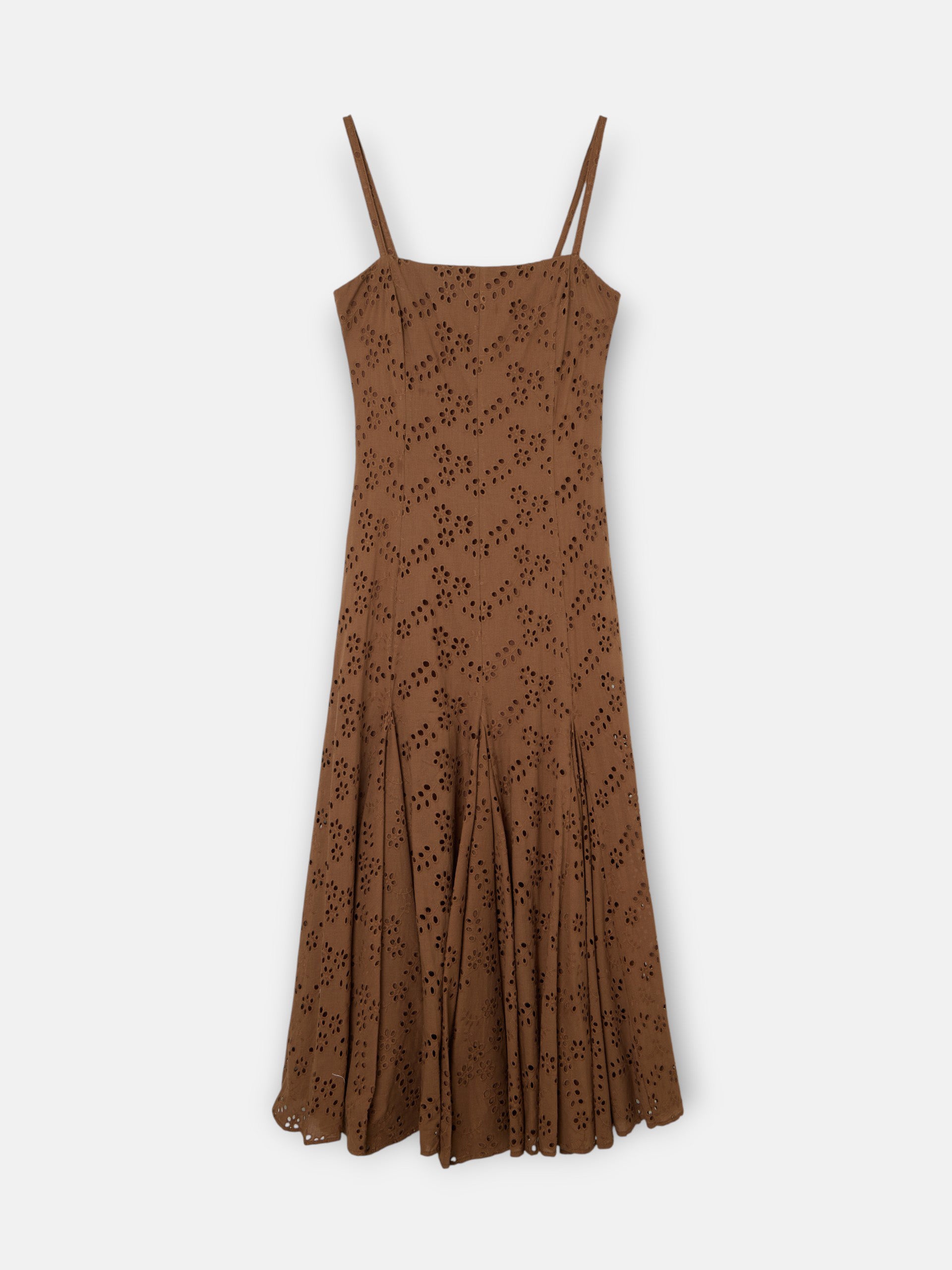 Robe midi brodée marron