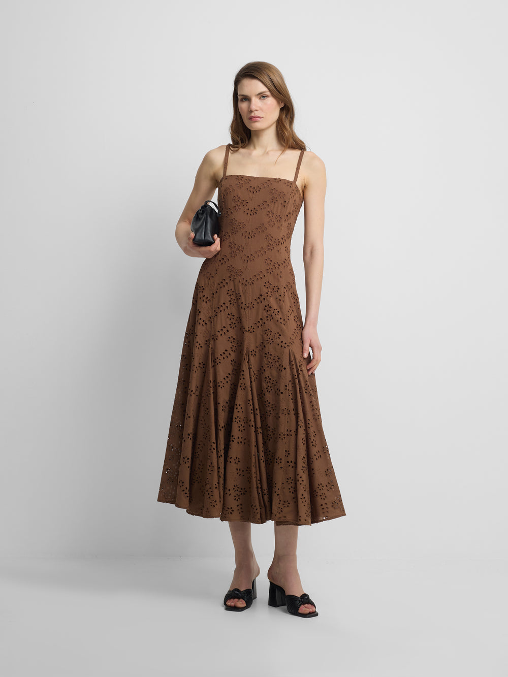 Brown embroidered midi dress